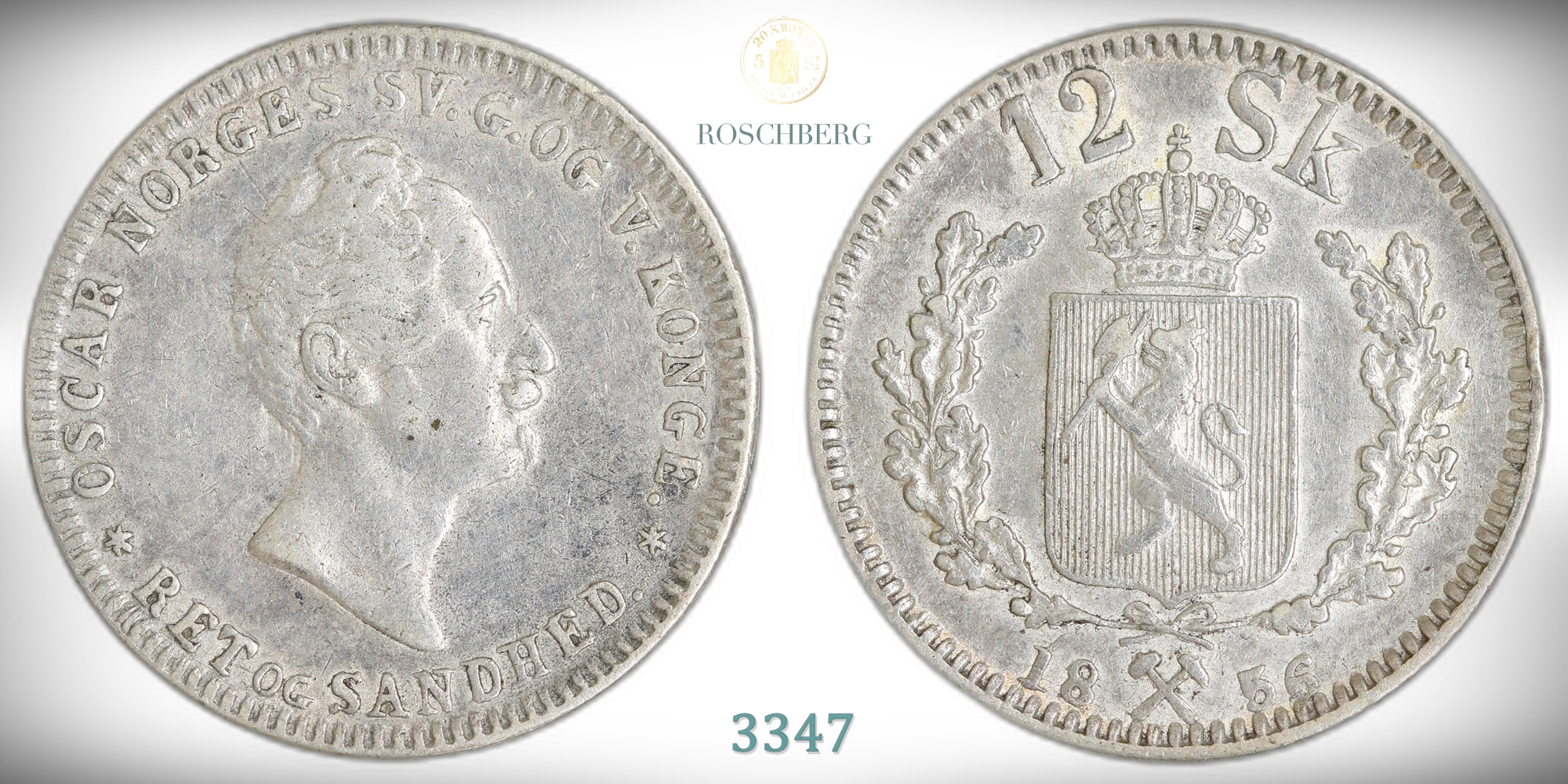 Norge 12 Skilling 1856  Kv: 1+