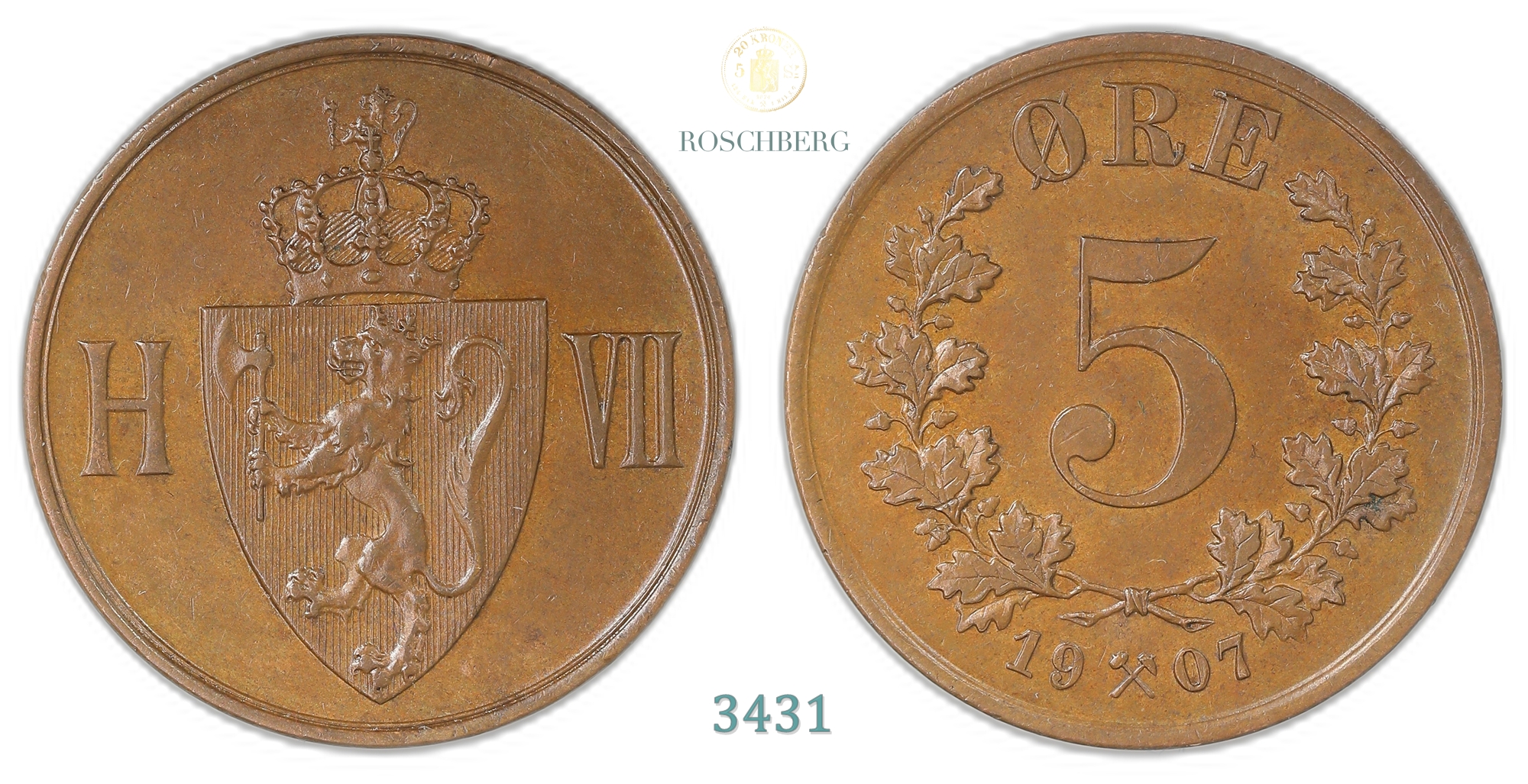 Norge 5 Øre 1907  Kv: 01