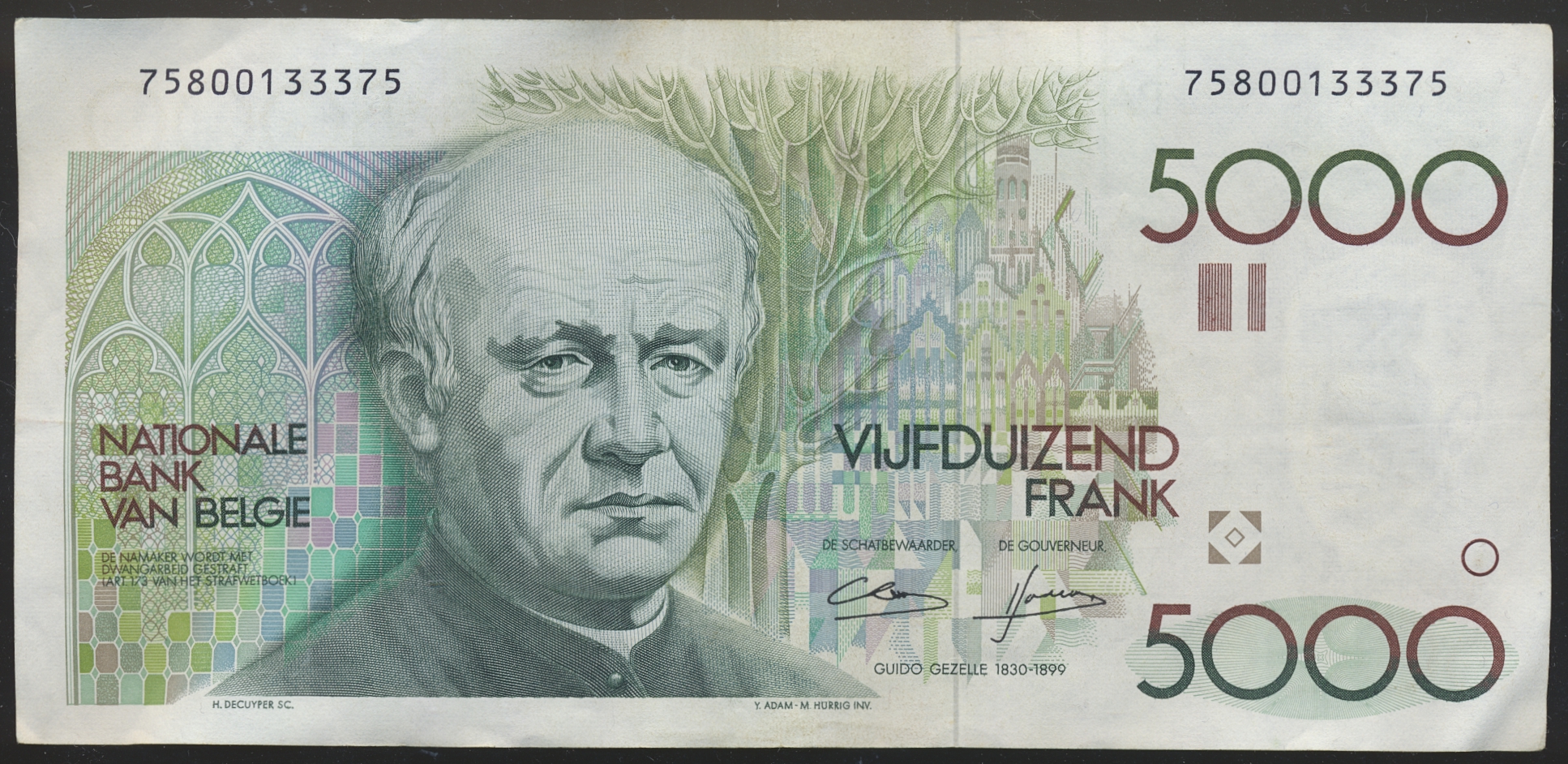 Belgia 5000 Francs ND (1984-86) XF