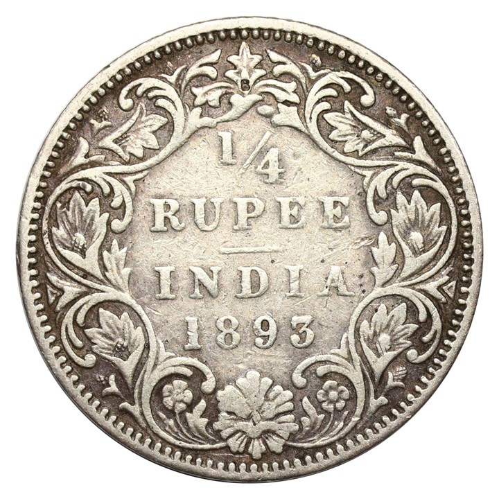 India 1/4 Rupee 1893 Kv 1