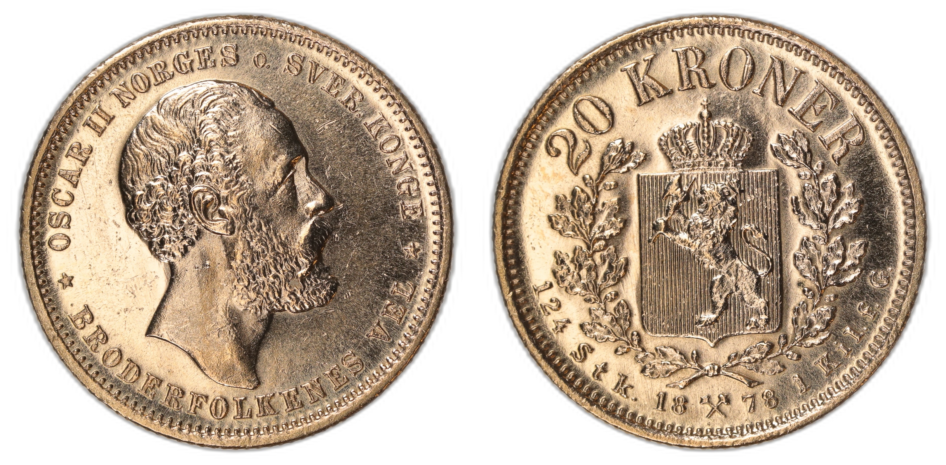 Norge 20 Kroner 1876 Kv: 0/01, polert