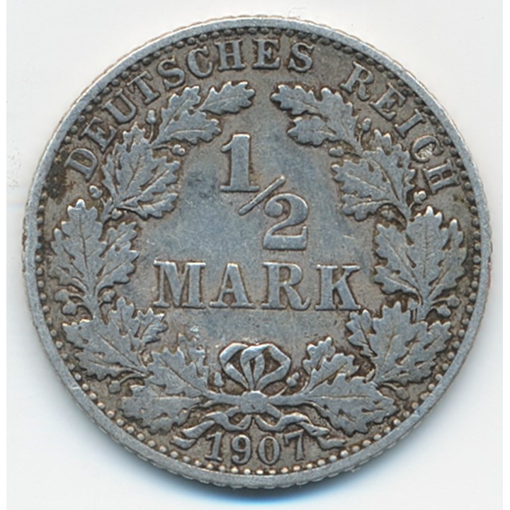 Tyskland 1/2 Mark 1907 E Kv 1/1+