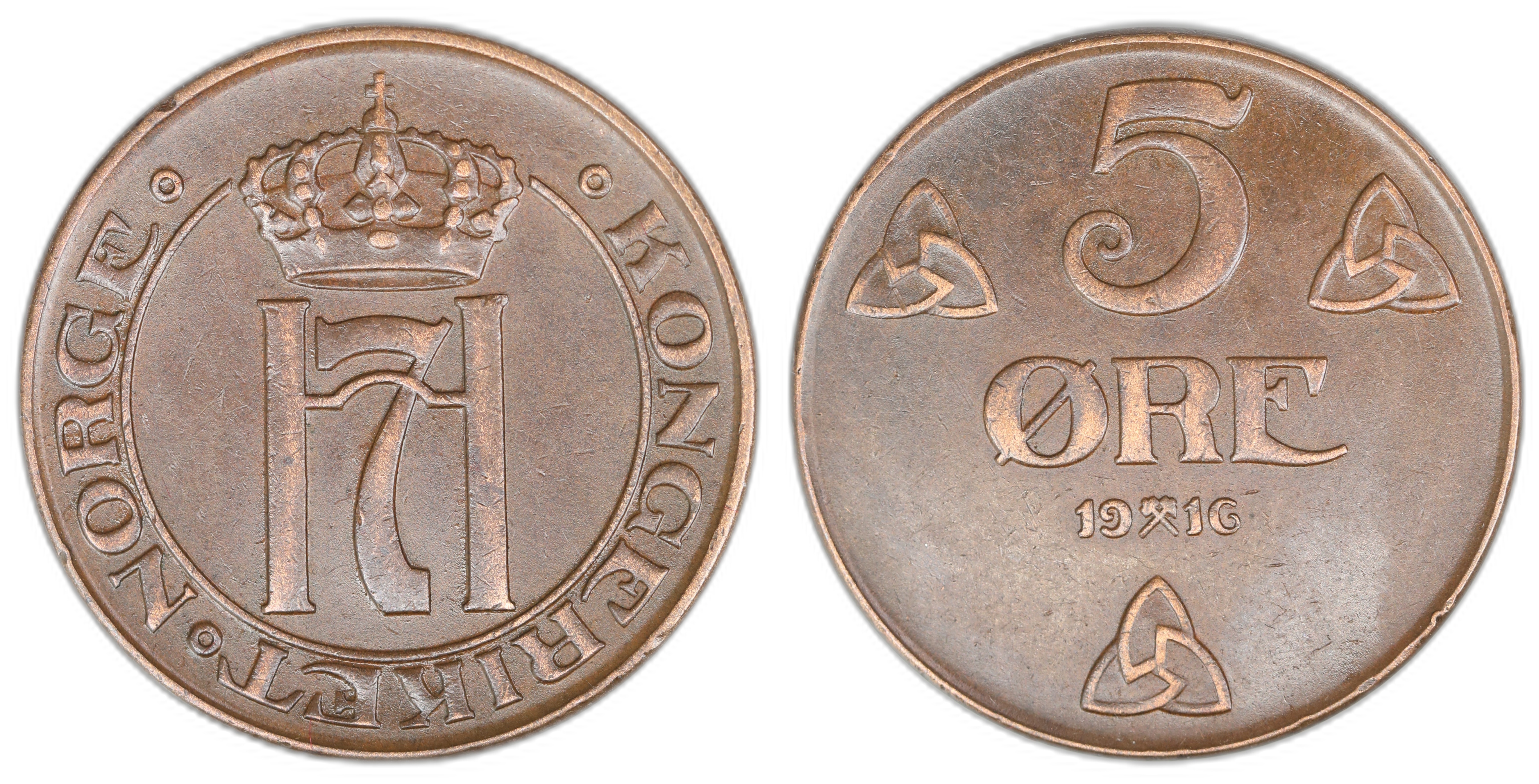 Norge 5 Øre 1916  Kv: 1+