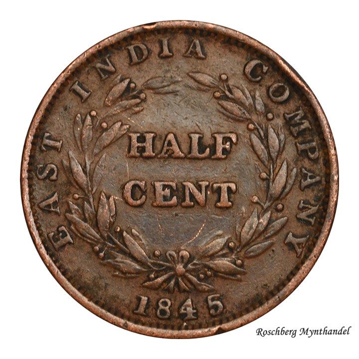 Straits 1/2 Cent 1845 Kv 1+