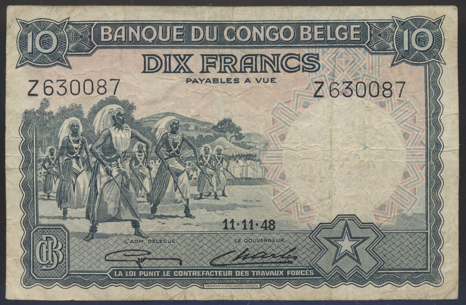 Belgisk Kongo 10 Francs 1948 Kv 1-
