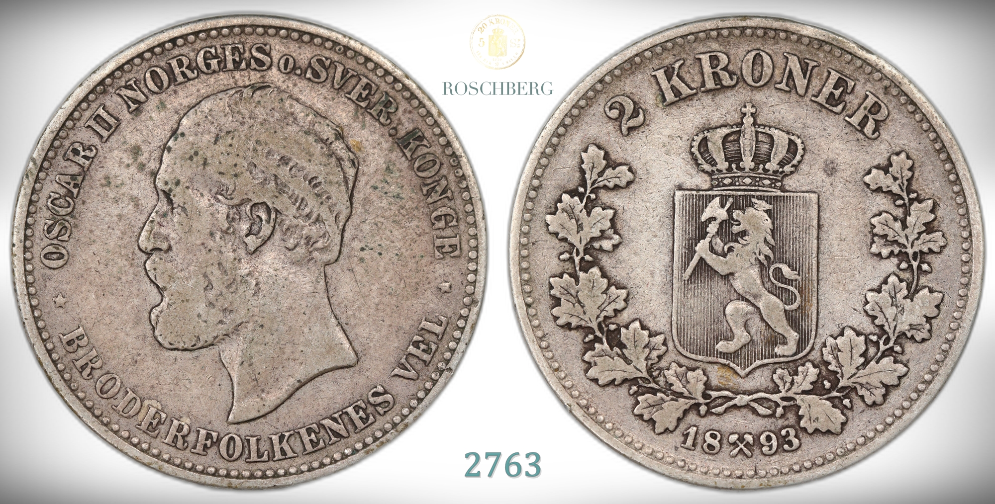 Norge 2 Kroner 1893  Kv: 1
