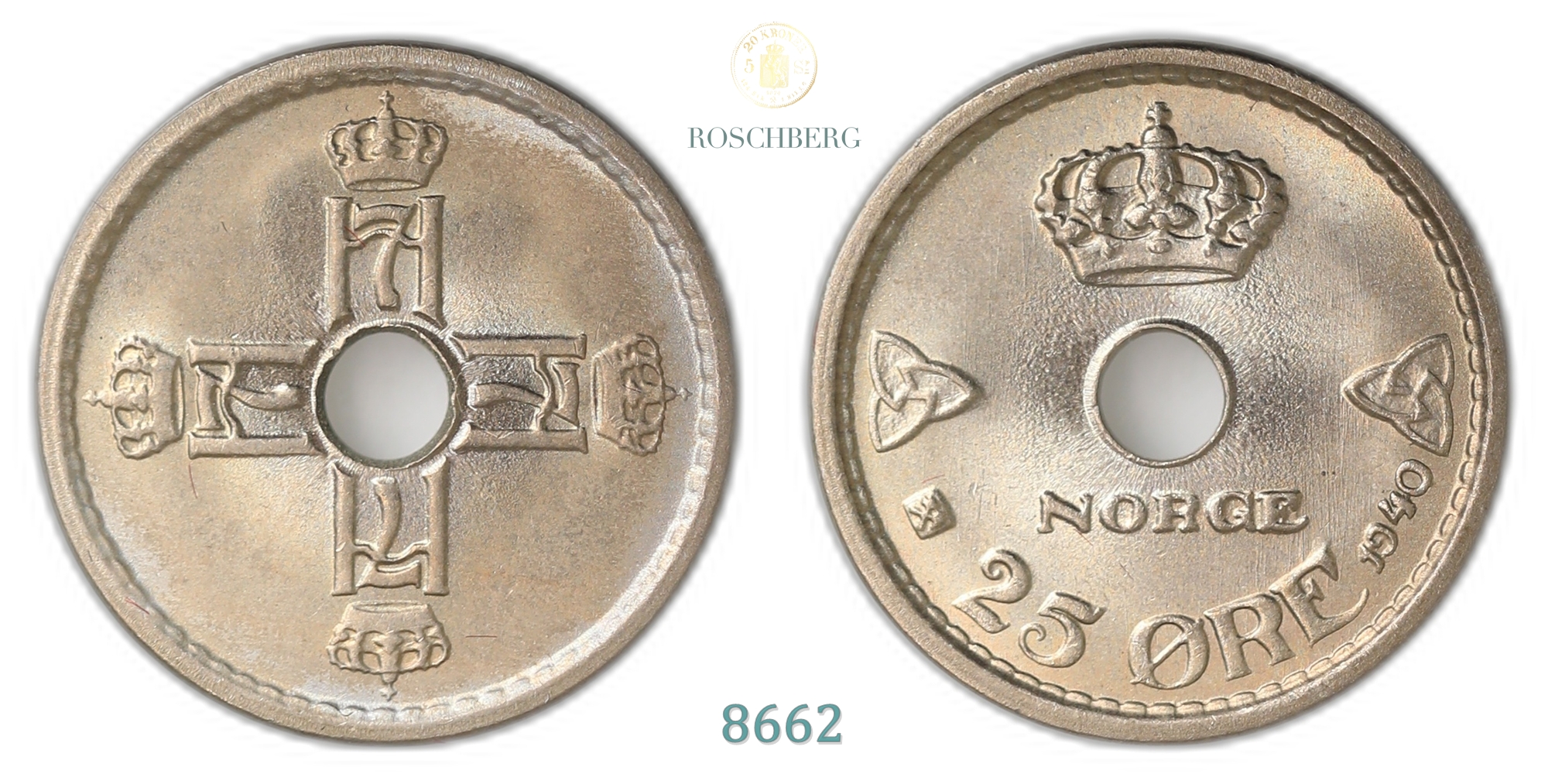 Norge 25 Øre 1940 Kv 0, vakker
