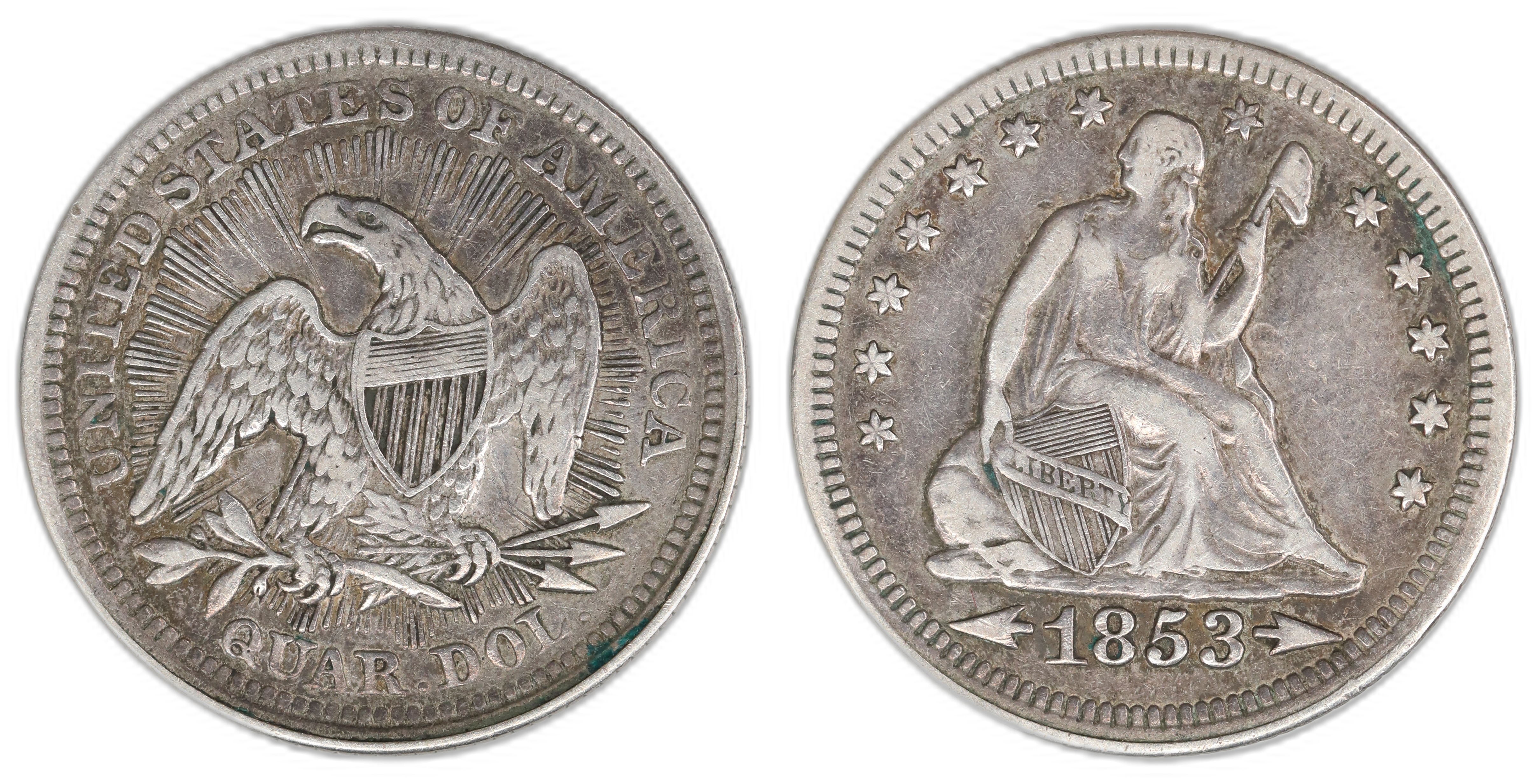 USA 25 Cents 1853 Arrows Kv: VF