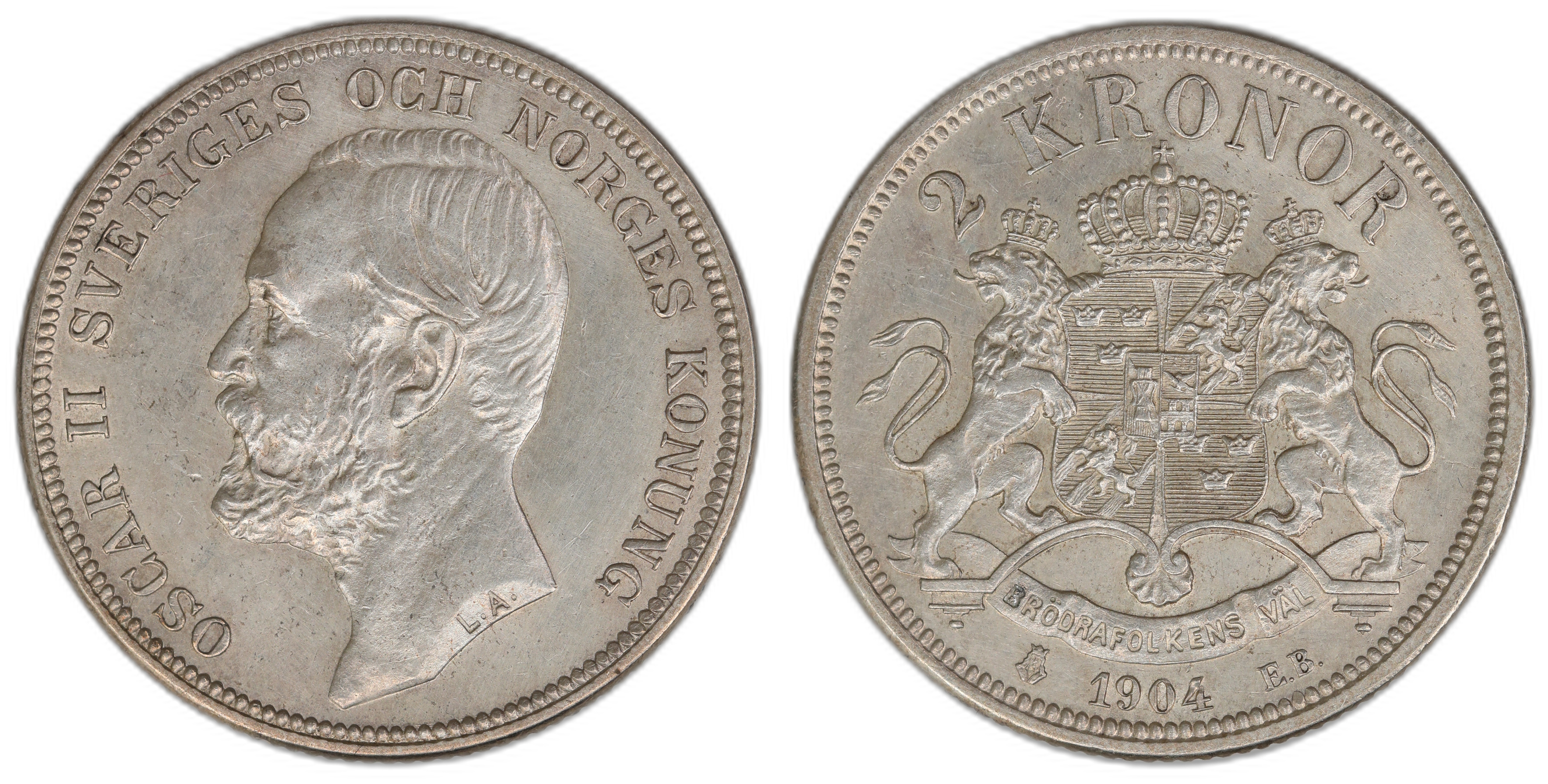 Sweden 2 Kronor 1904  Kv: UNC, cleaned