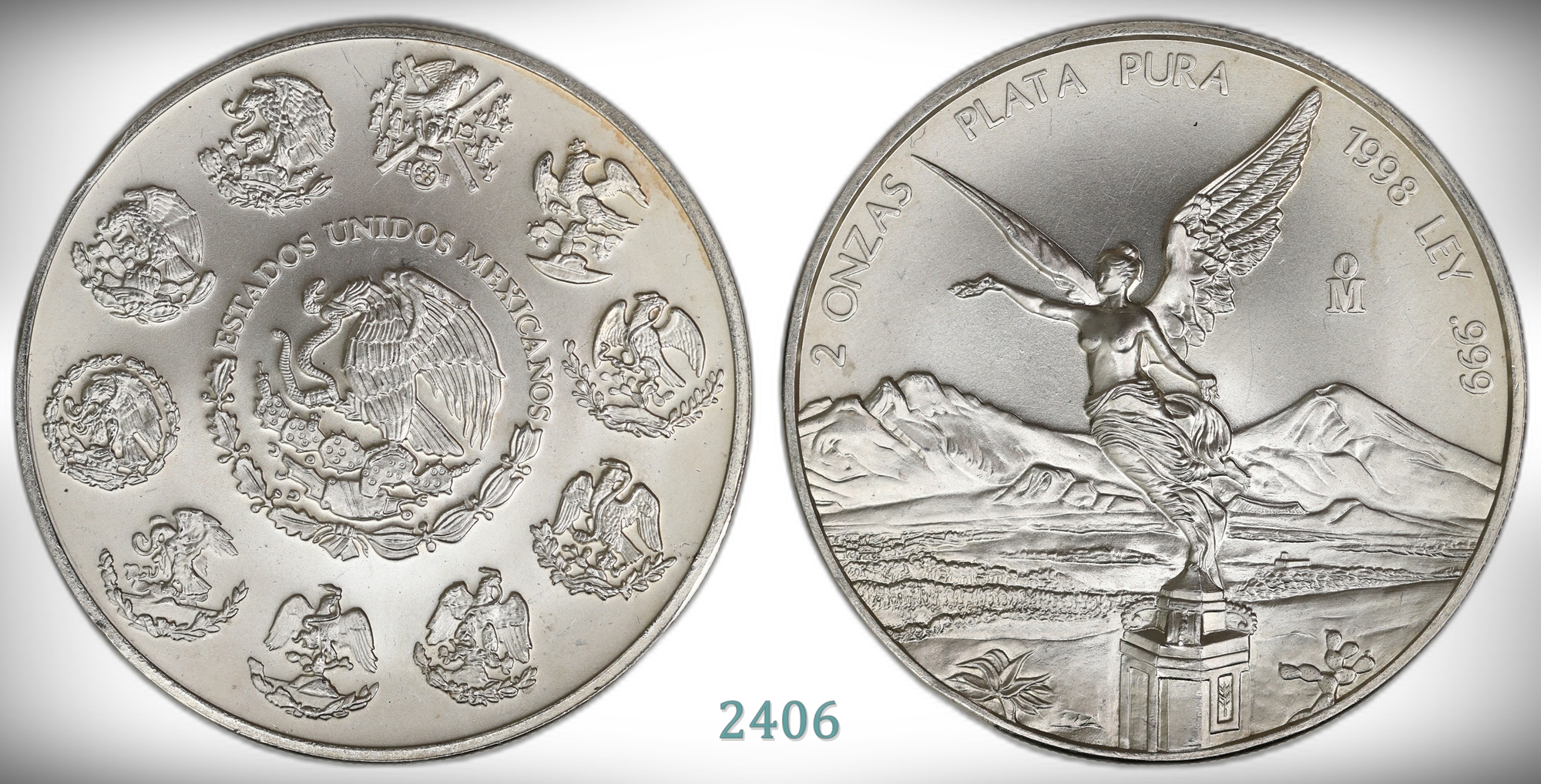 Mexico 2 Onza 1998  Kv: UNC, minor marks