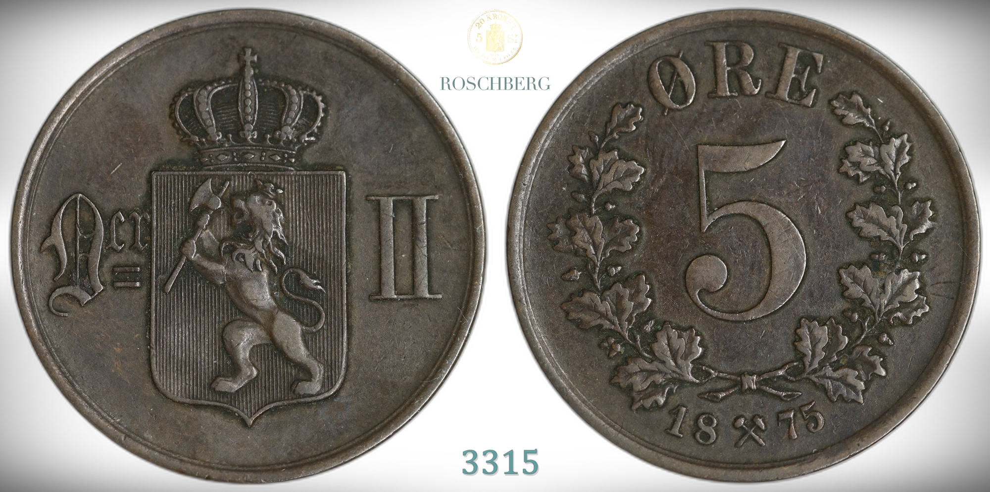 Norge 5 Øre 1875  Kv: 1/1+