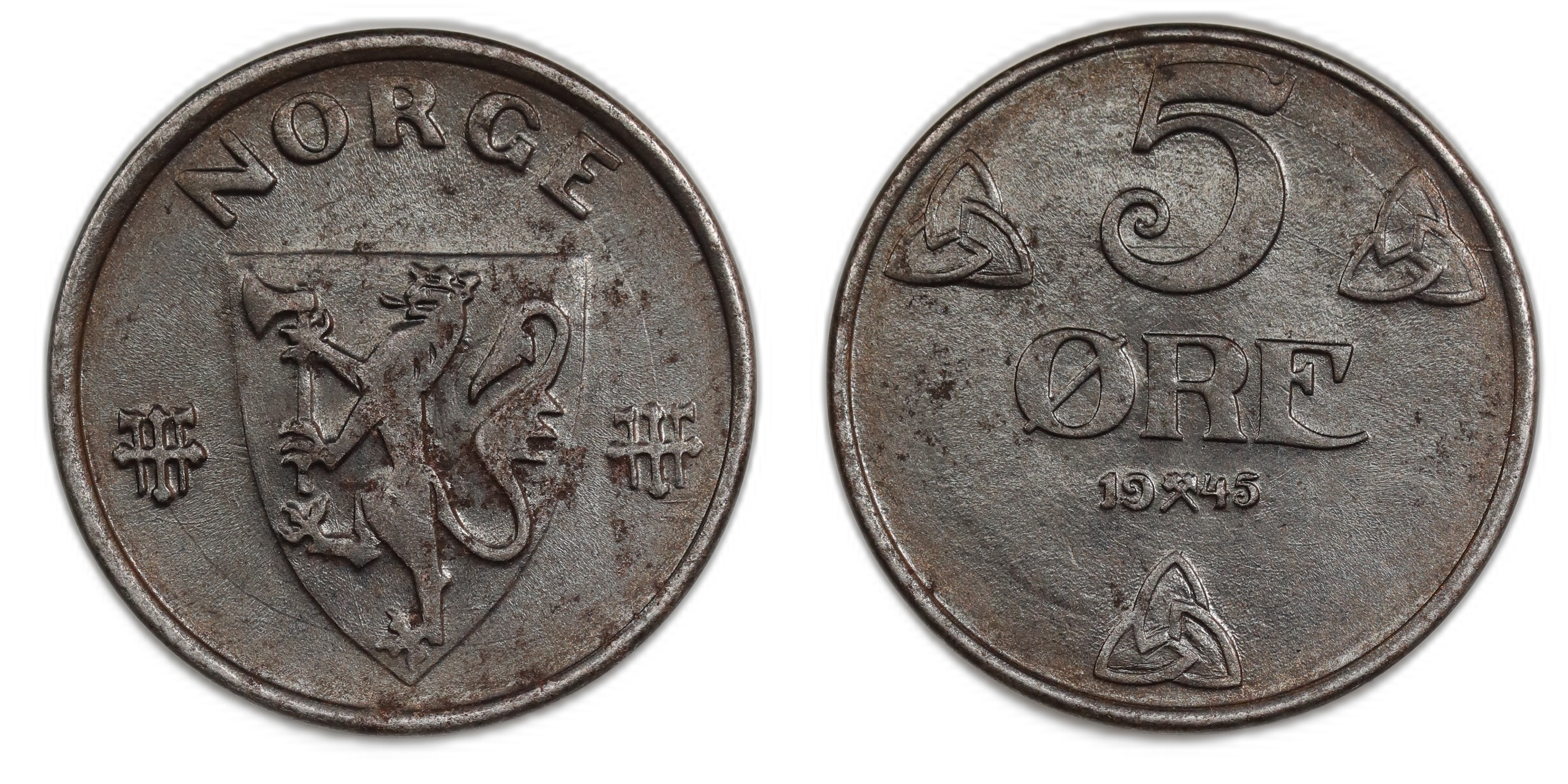Norge 5 Øre 1945 Kv: 01