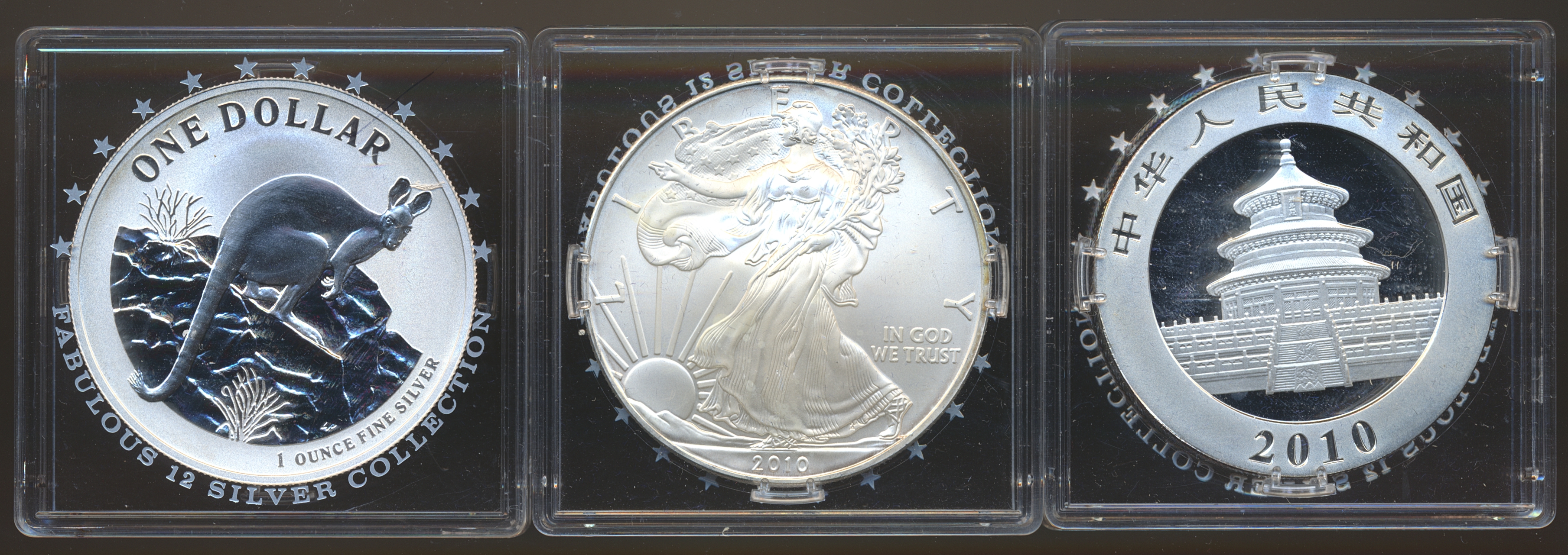 3 Forskjellige 1 Oz Sølv i kapsler fra Fab. 12 Silver Collection UNC