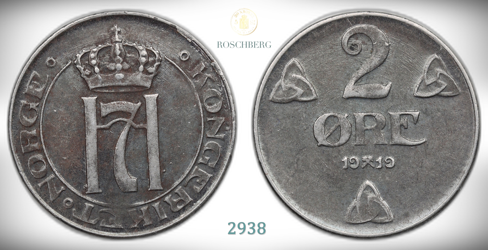 Norge 2 Øre 1919  Kv: 1+/01
