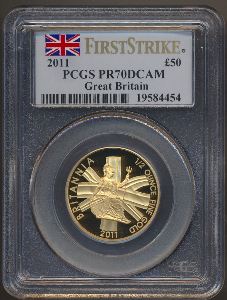 Storbritannia Britannia 50 Pounds 2011 PCGS PR70DCAM 1/2 Oz Gull