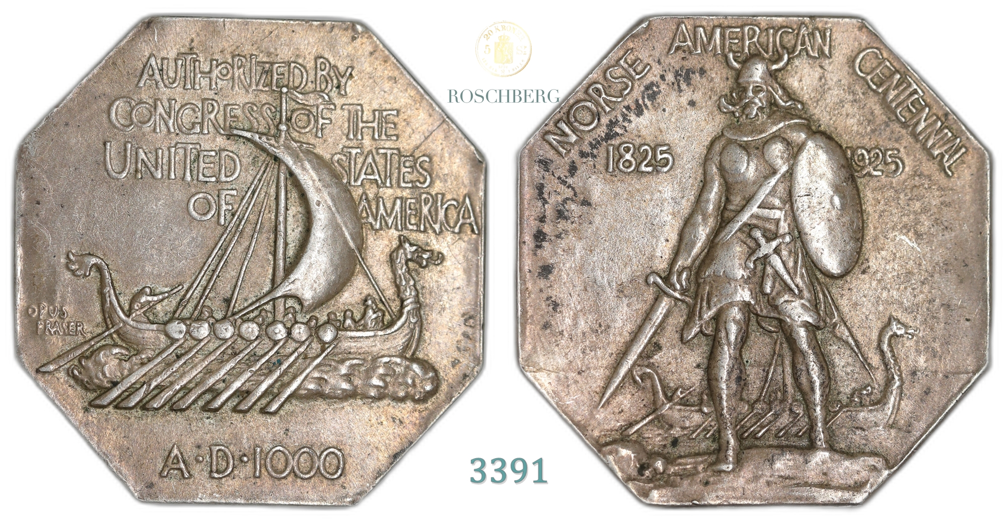 USA Norse American Medal 1925 Thick Kv: AU