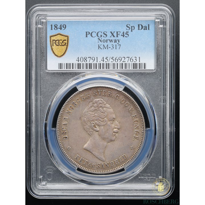 Norge 1 Speciedaler 1849 Kv PCGS XF45