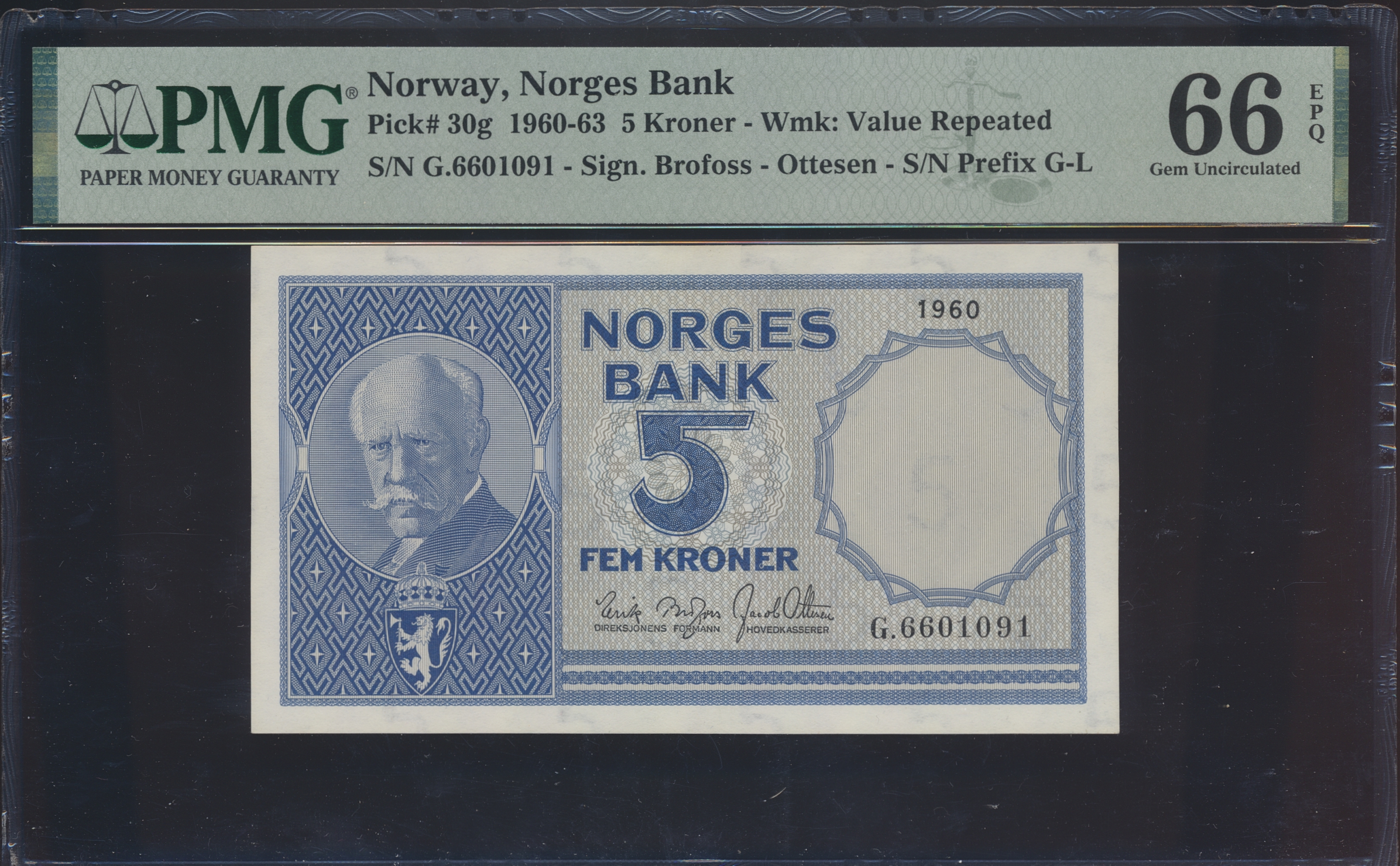 5 Kroner 1960 G PMG 66 EPQ