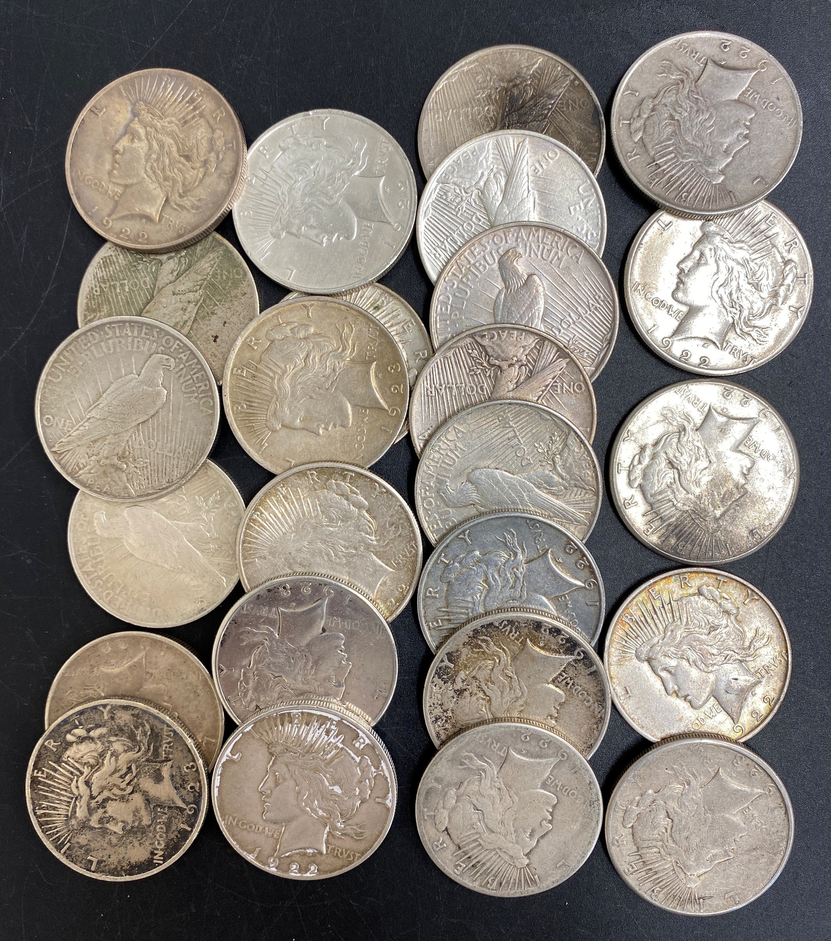 USA Investeringsparti med 25 Stk Peacedollar 1922-23 90% Sølv
