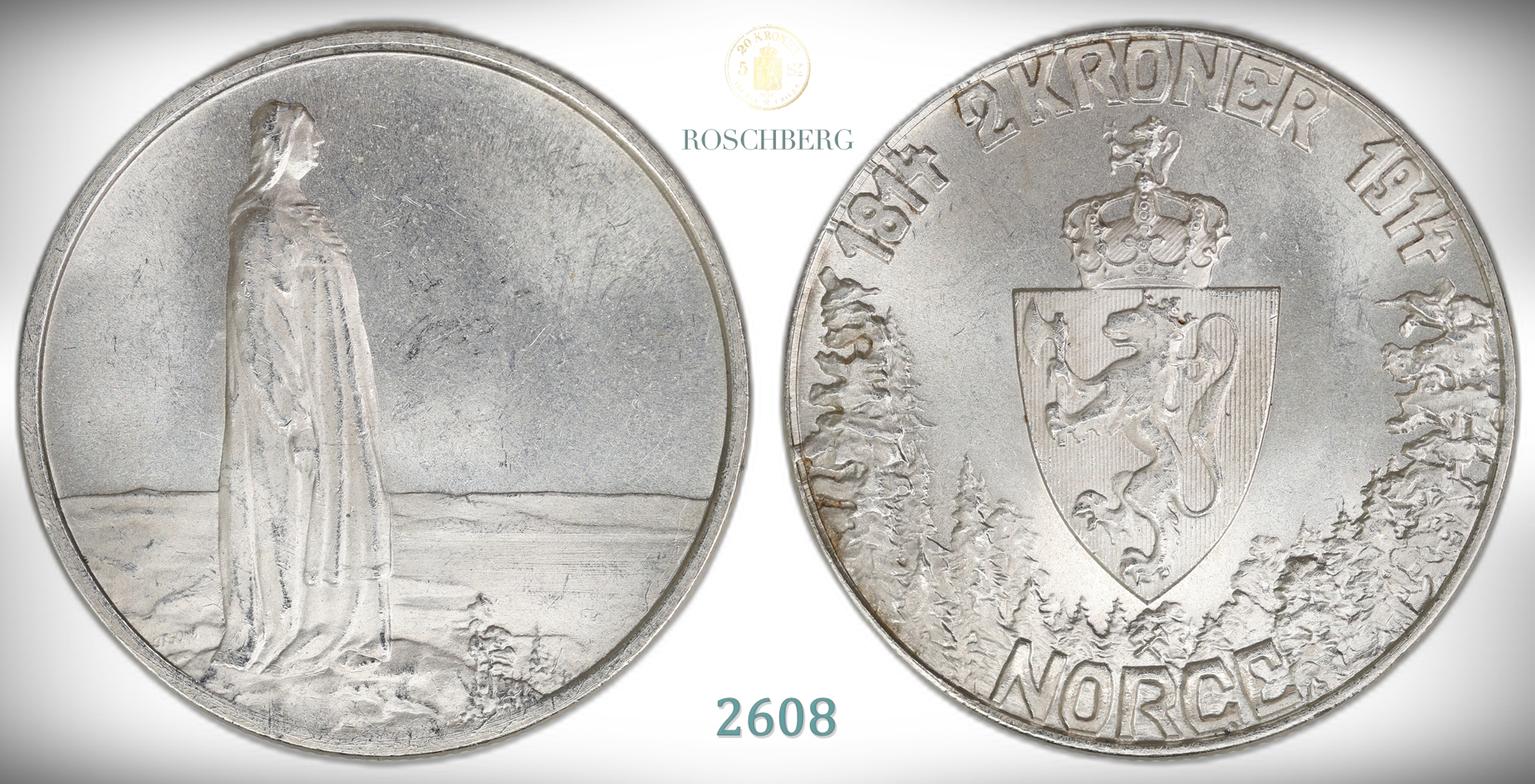 Norge 2 Kroner 1914 Mor Norge Kv: 0/01
