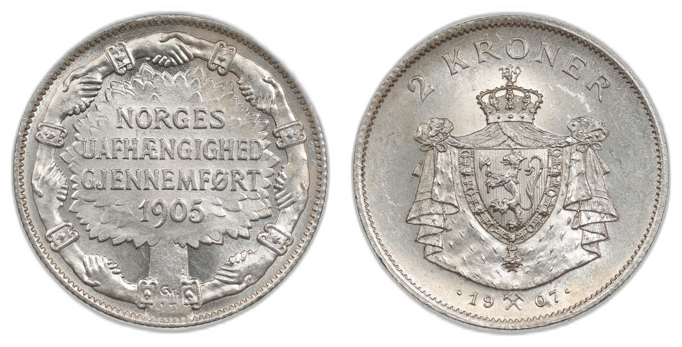 Norge 2 Kroner 1907 Kv 0/01