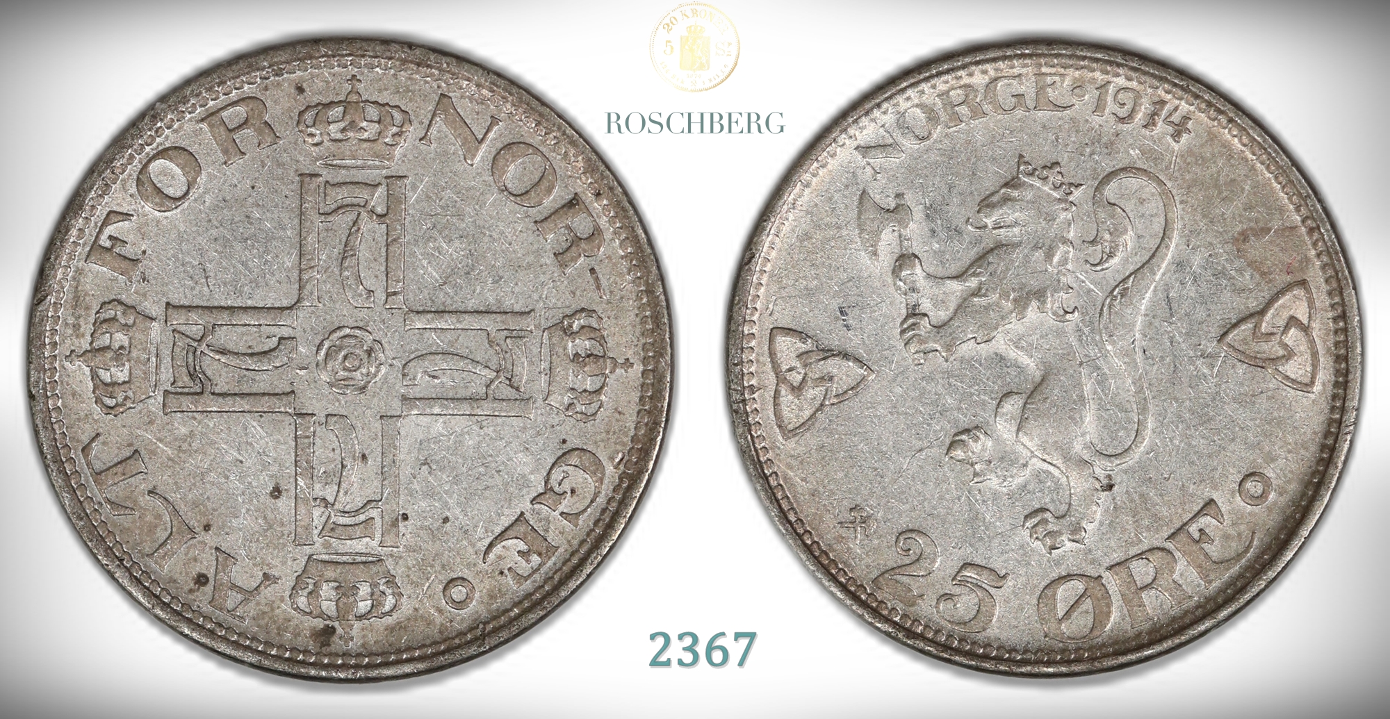 Norge 25 Øre 1914  Kv: 1+