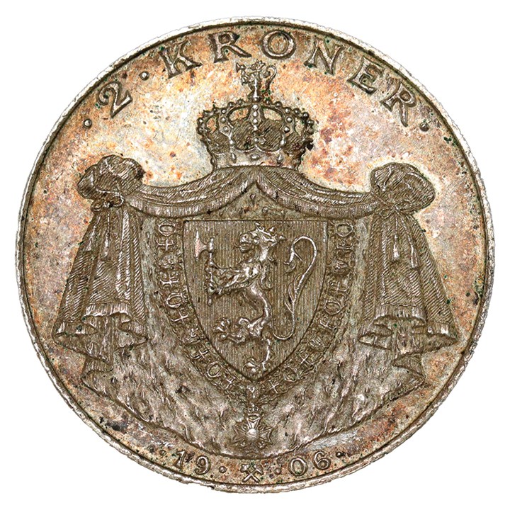 2 Kroner 1906 Kv 01, fin patina