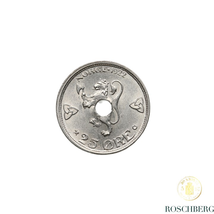 Norge 25 Øre 1922 Med Hull Kv 0/01
