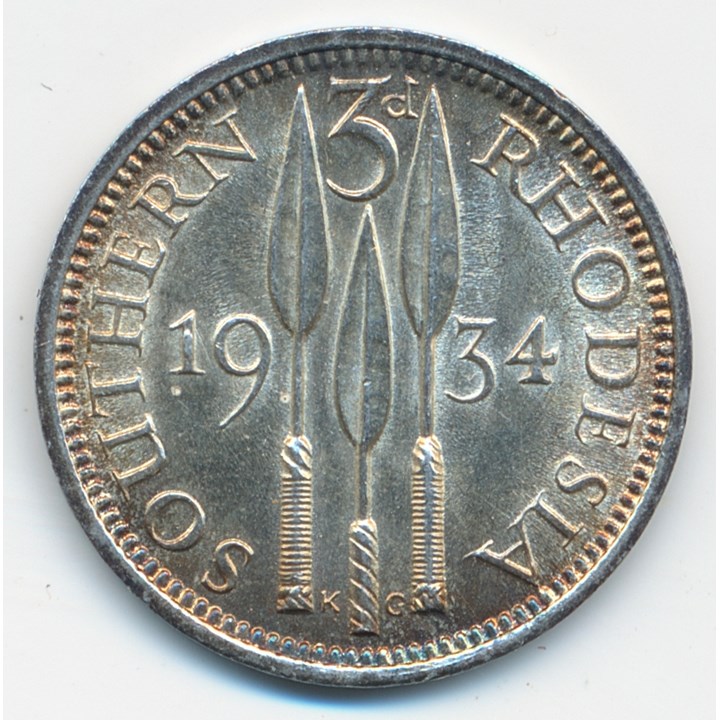 Southern Rhodesia 3 Pence 1934 UNC