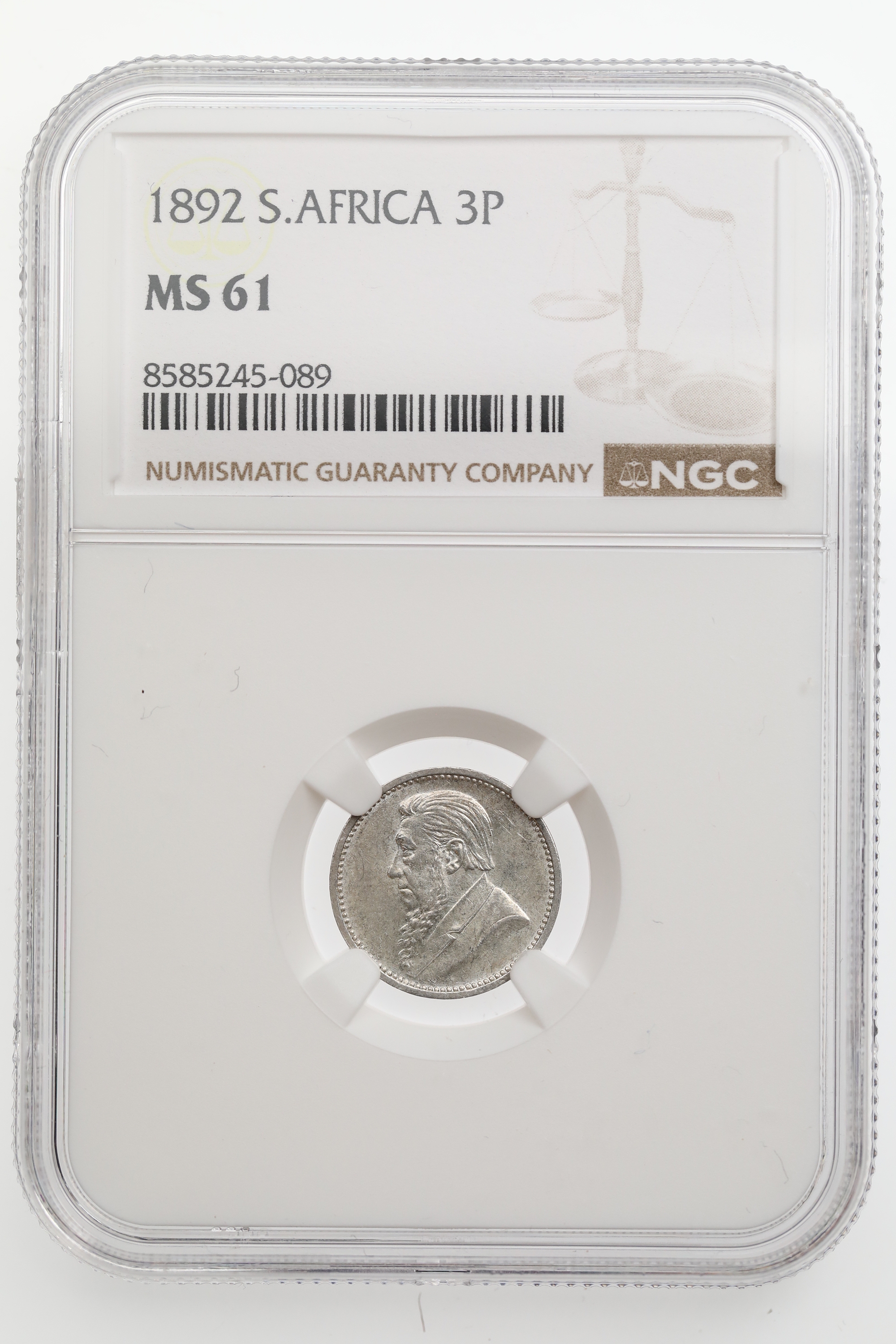 SOUTH AFRICA 3 PENCE 1892 Kv: NGC MS61