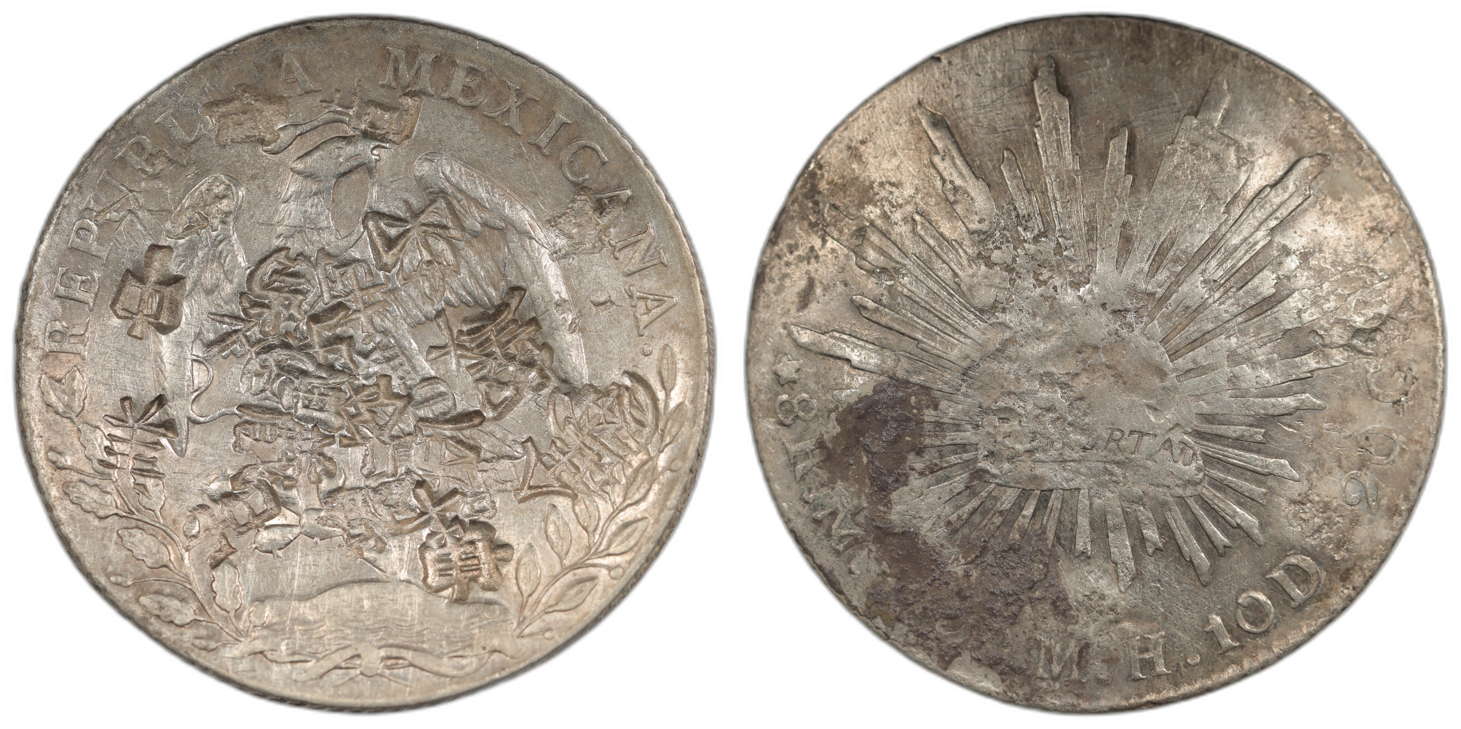 Mexico 8 Reales 1860's Heavy chop marks