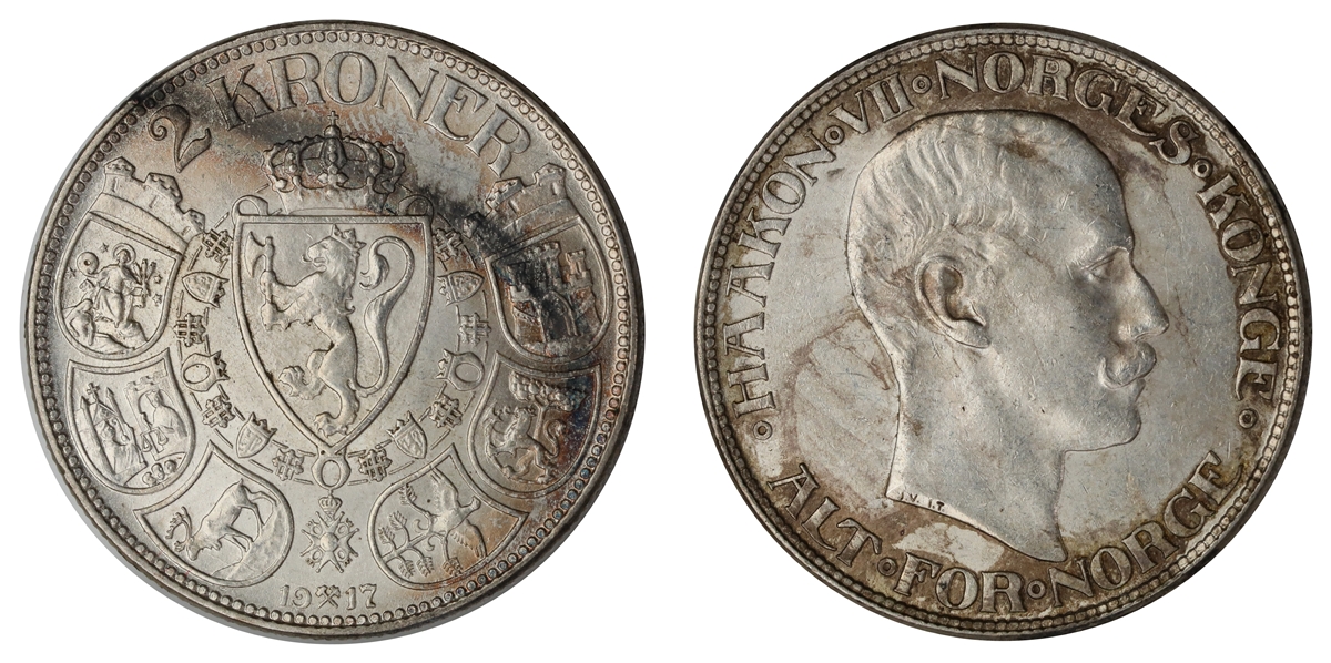 Norge 2 Kroner 1917  Kv: 01
