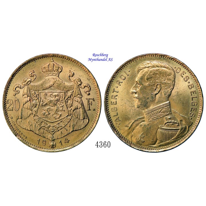 Belgium 20 Francs 1914 A UNC