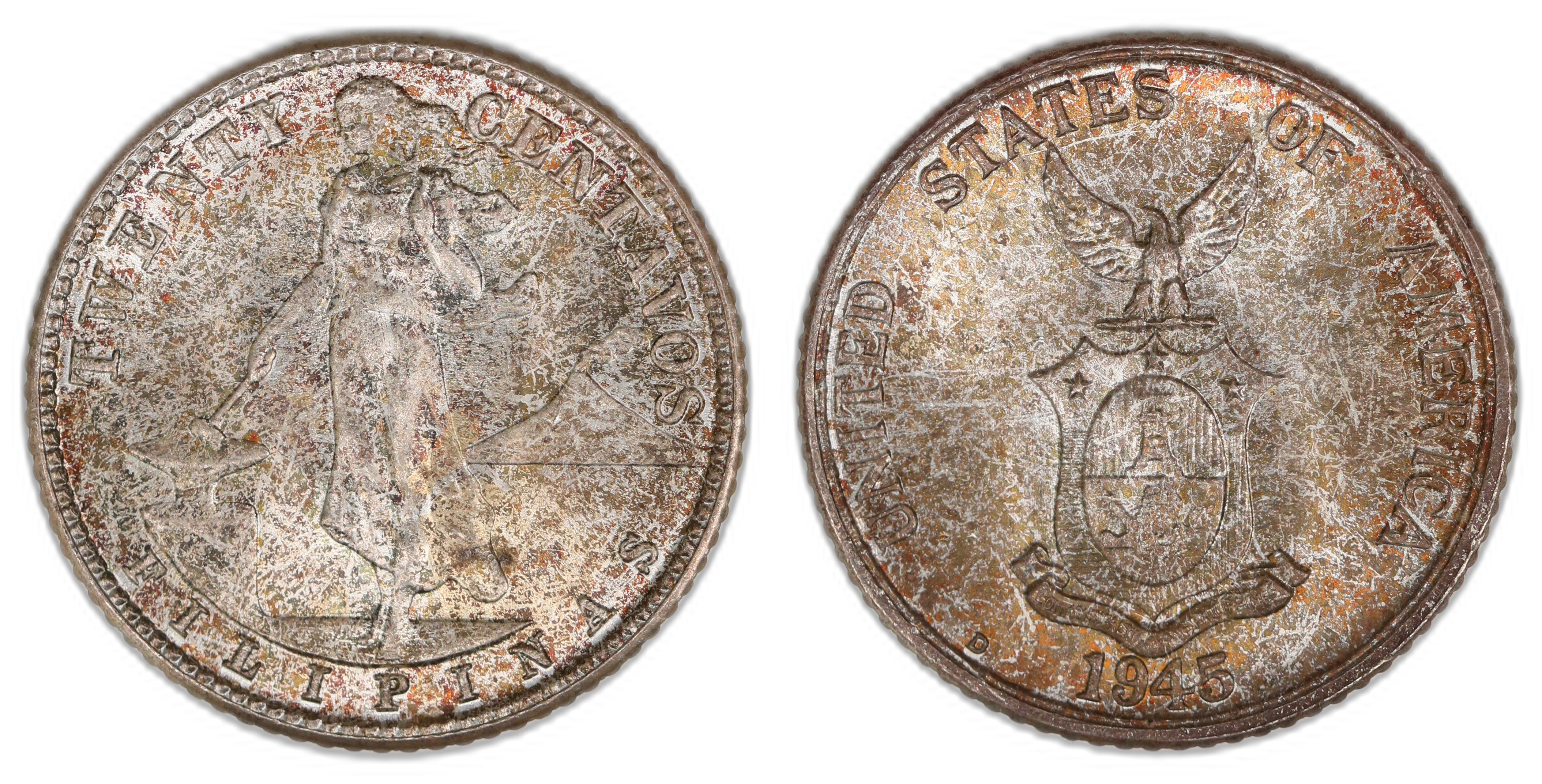 US Phillippines 20 Cents 1945D  Kv: UNC