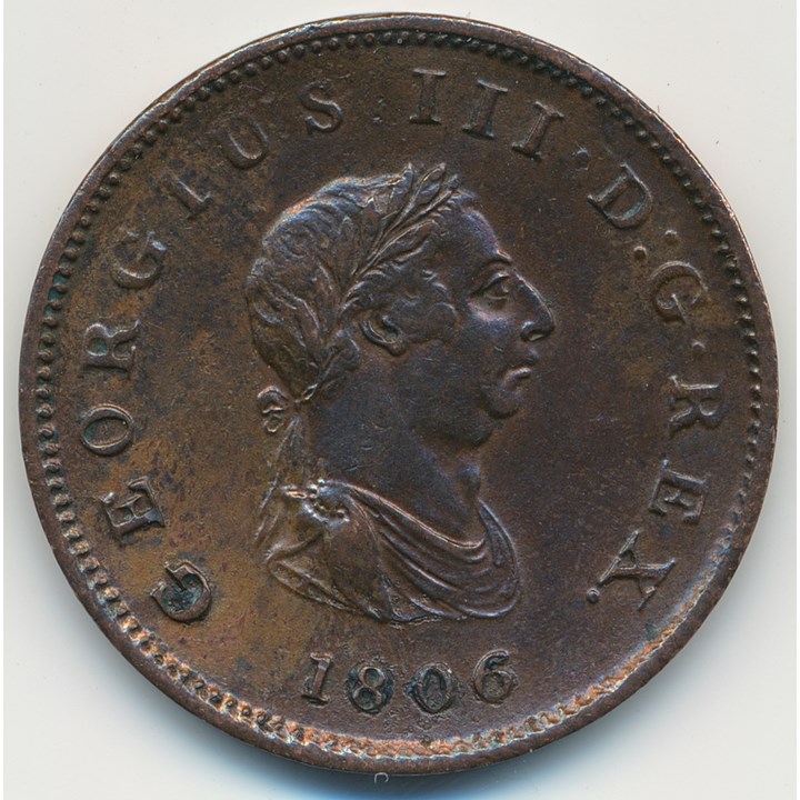 Storbritannia 1/2 Penny 1806 Kv 0/01