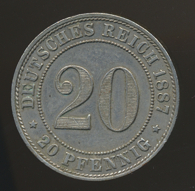 Tyskland 20 Pfennig 1887 J Kv 1+