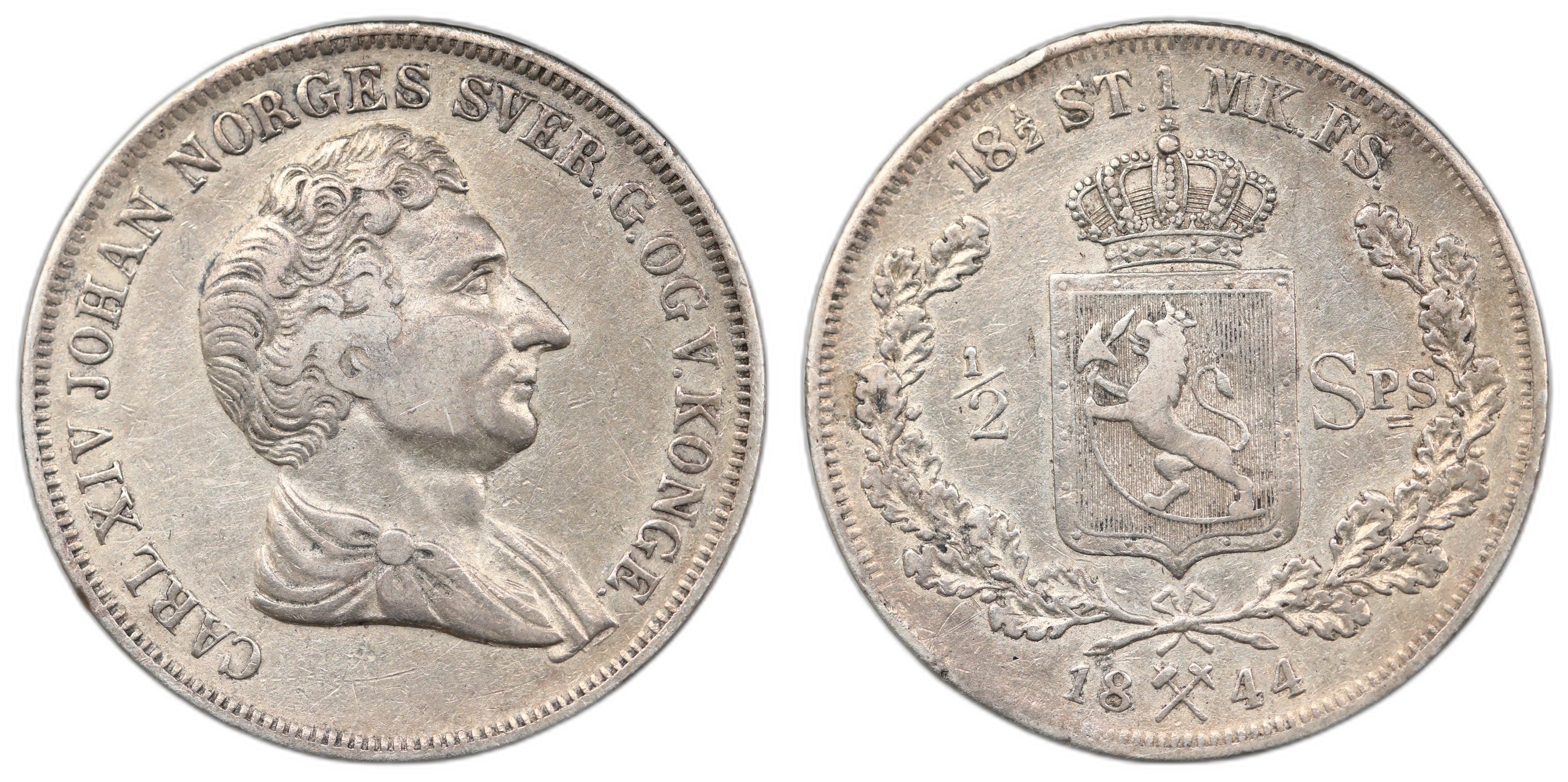 Norge 1/2 Speciedaler 1844 Kv: 1/1+ (VF)