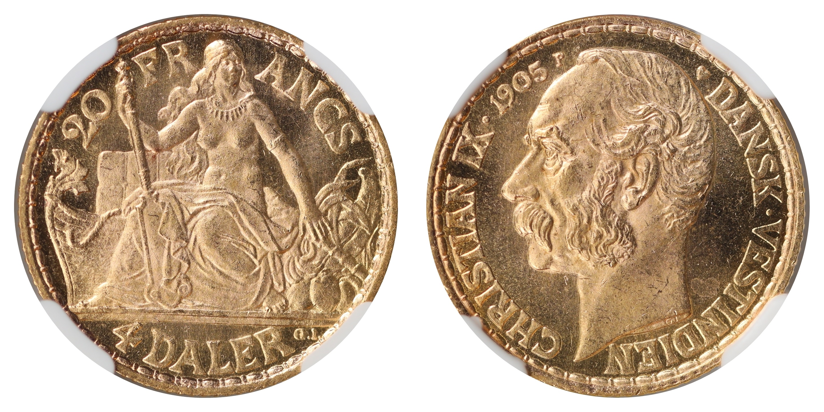 Danish West Indies 20 Franc / 4 Daler 1905  Kv: NGC MS63