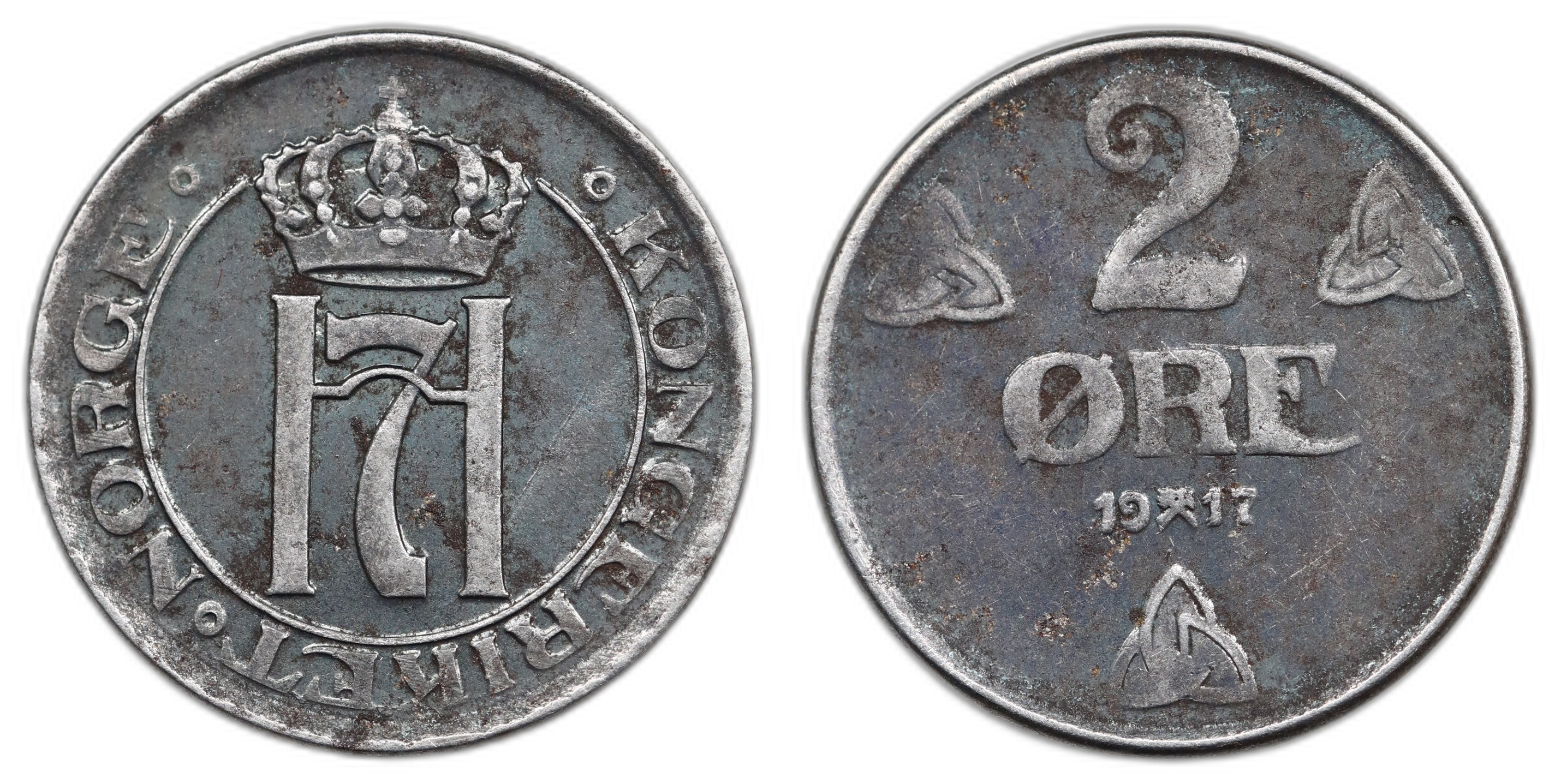 Norge 2 Øre 1917 Kv 1+