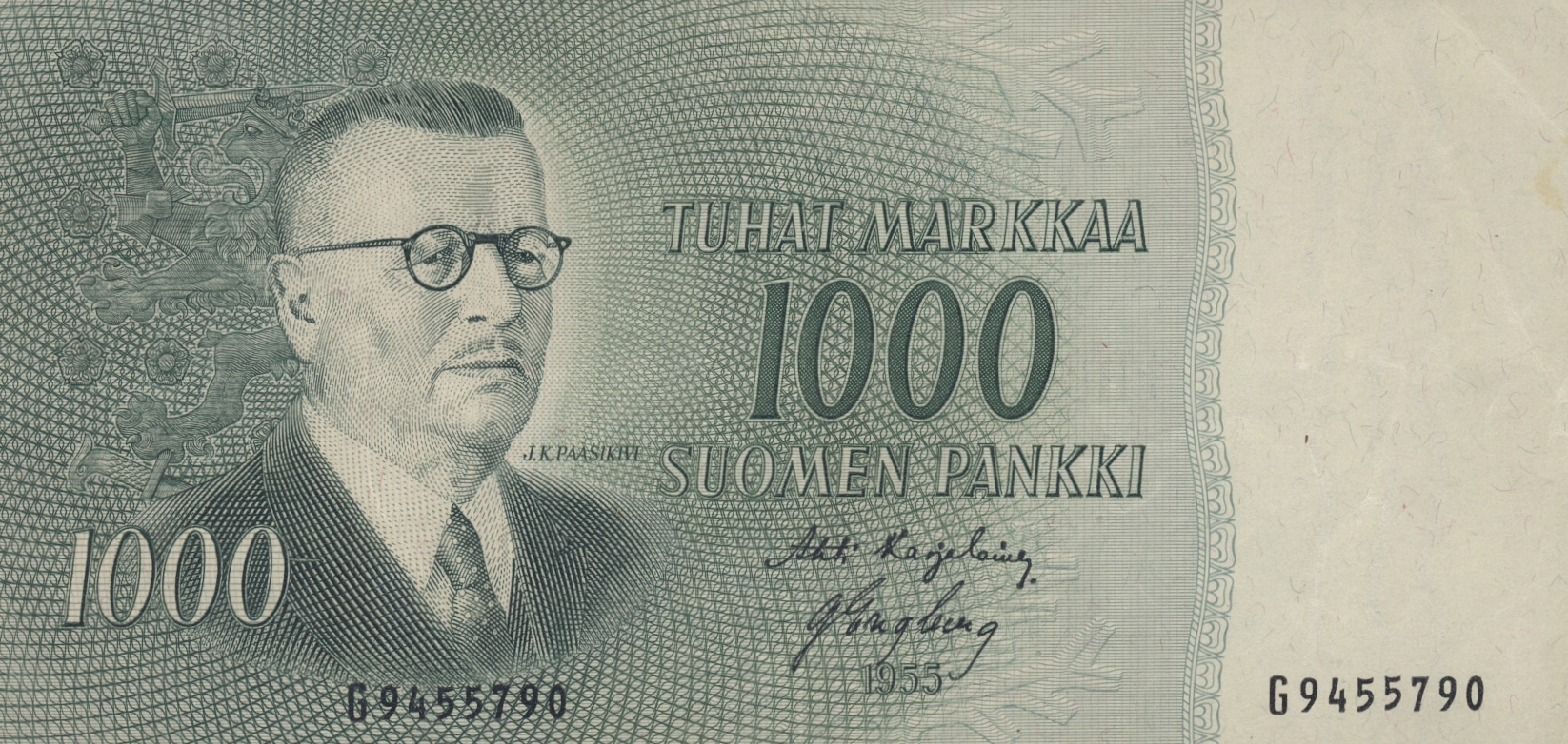 Finland 1000 Markkaa 1955 Kv 1+