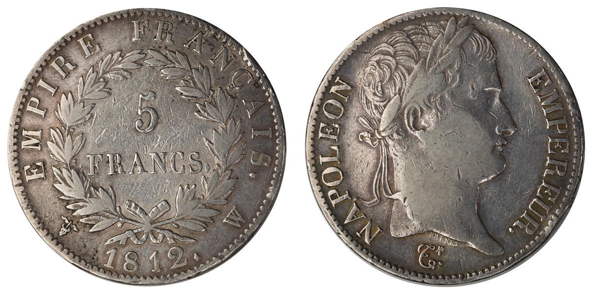 France 5 Francs 1812-W  Kv: VF, Cleaned