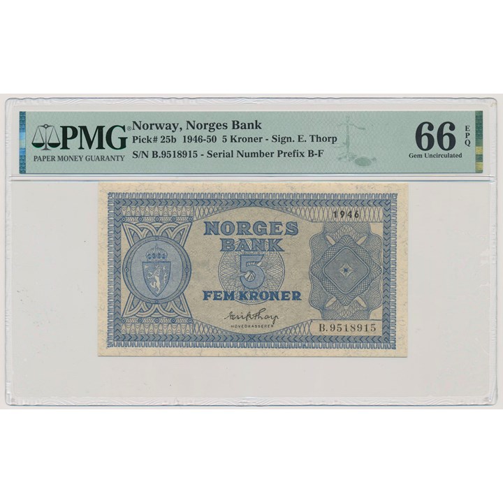 5 Kroner 1946 B PMG 66 EPQ