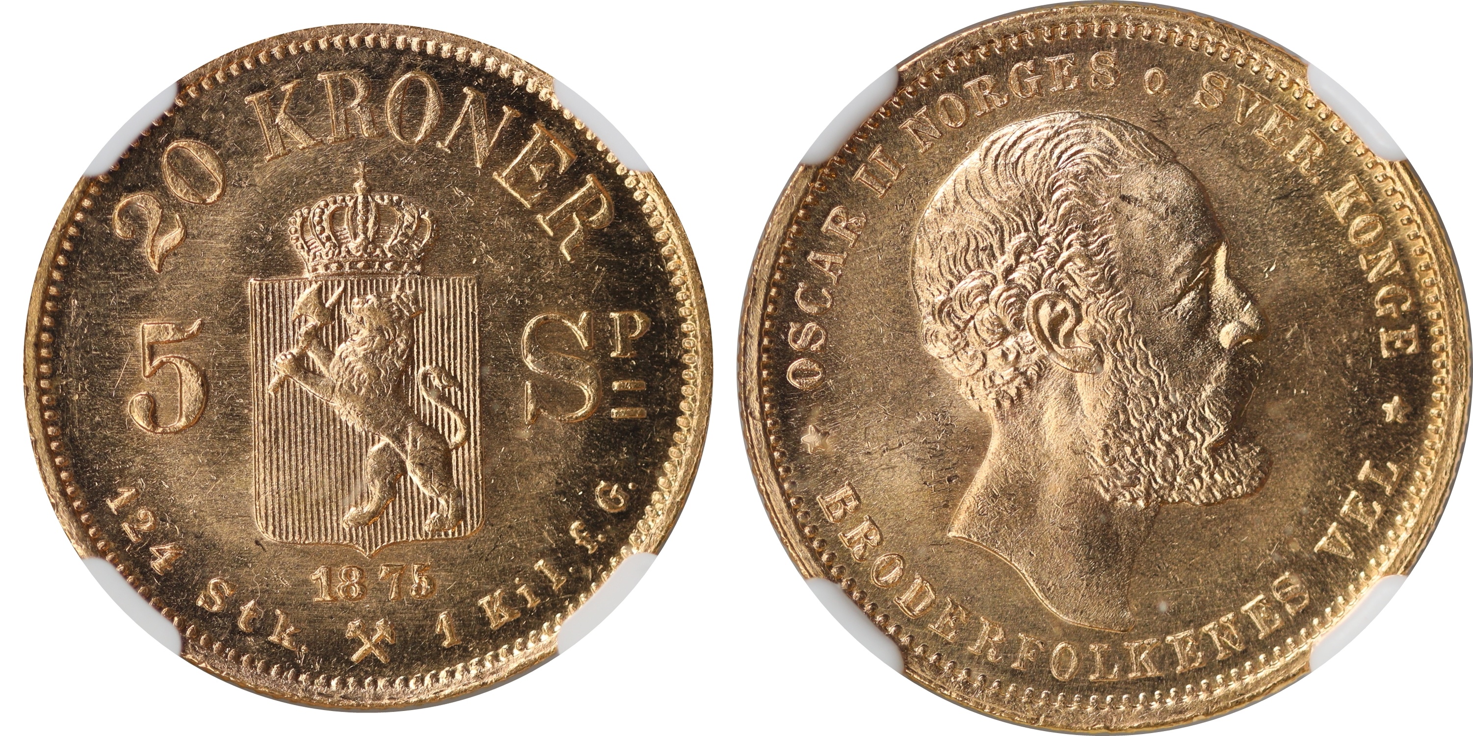Norge 20 Kroner / 5 Sp. 1875  Kv: NGC MS64