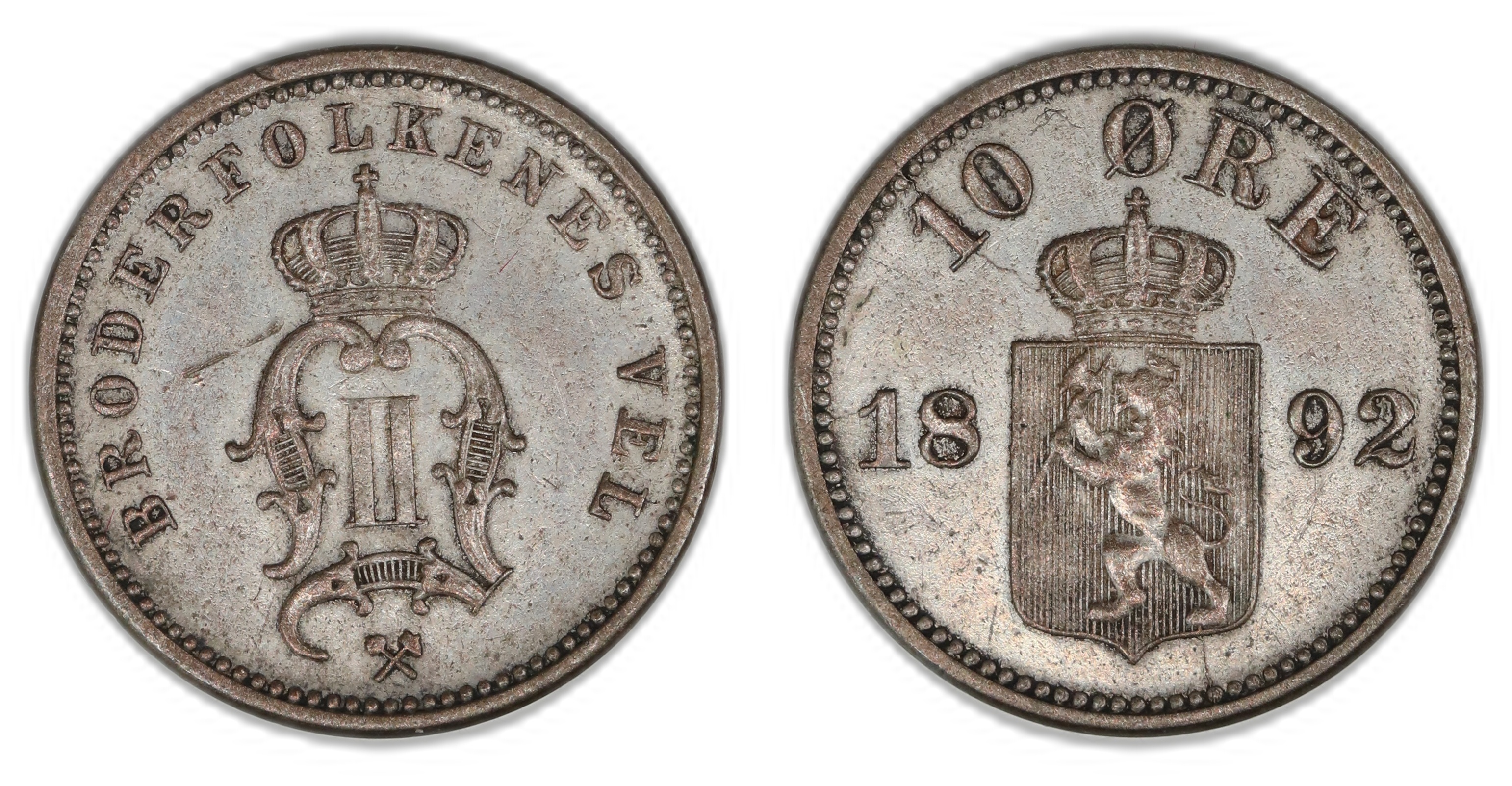Norge 10 Øre 1892  Kv: 1+