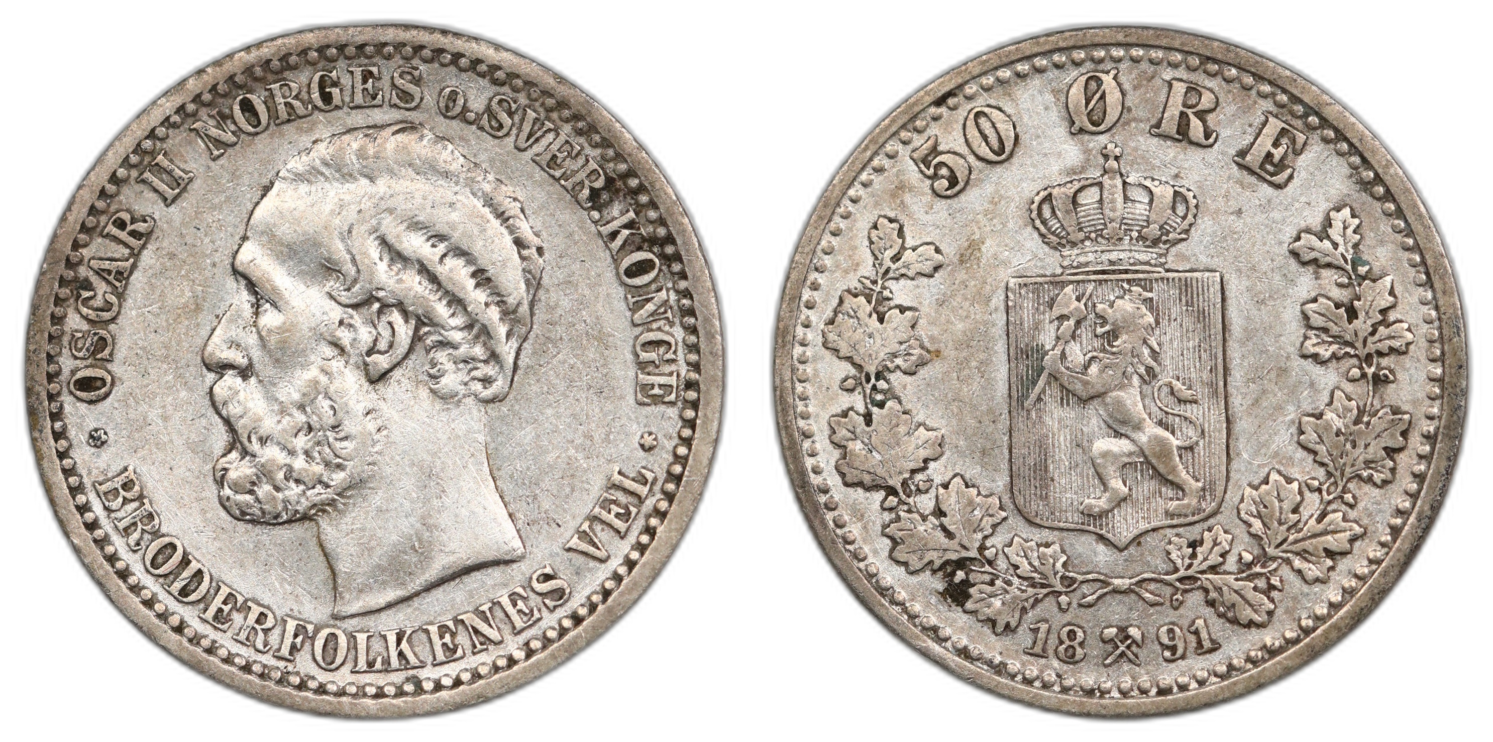 Norge 50 Øre 1891 Kv: 1+