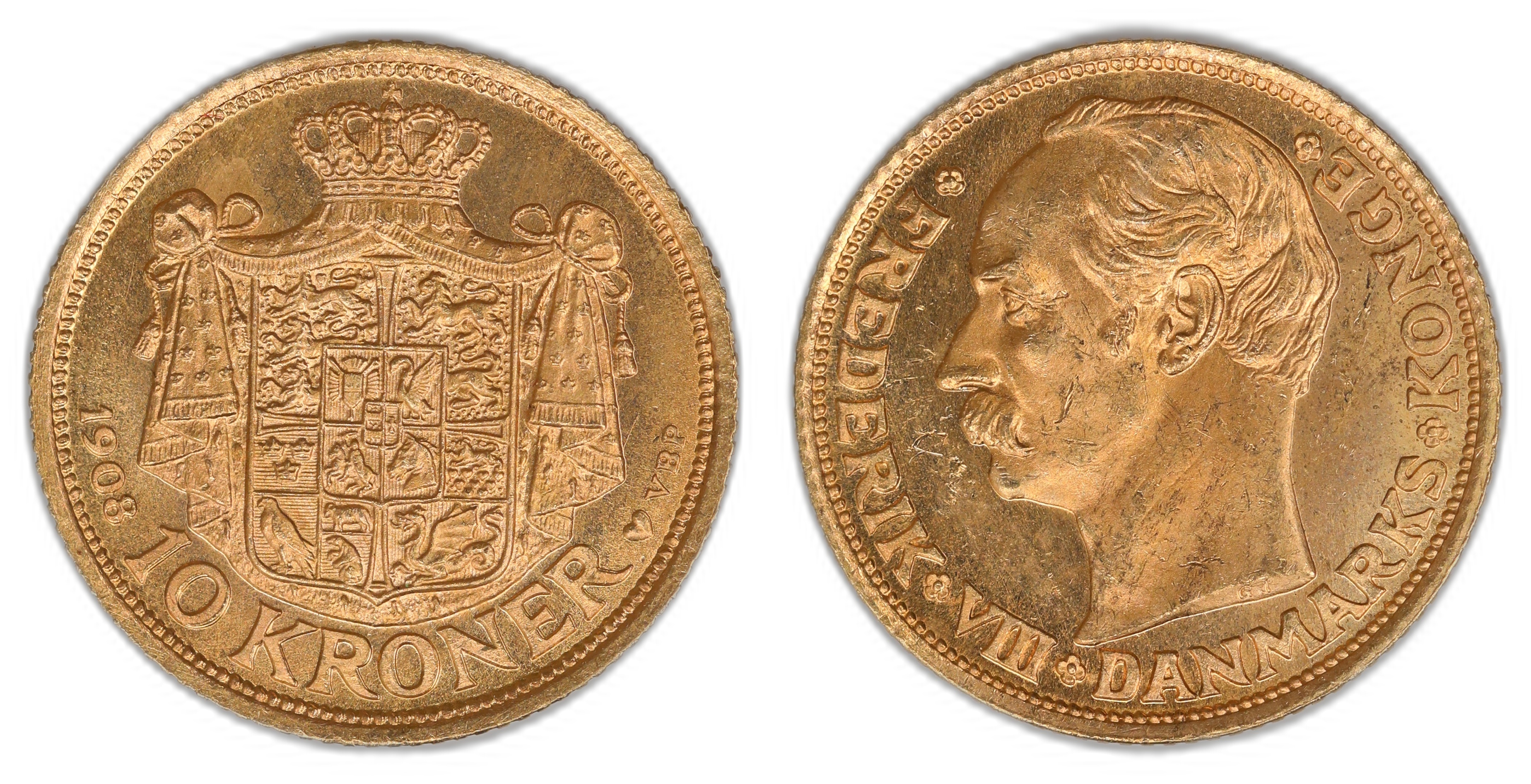 Danmark 10 Kroner 1908  Kv: 0/01