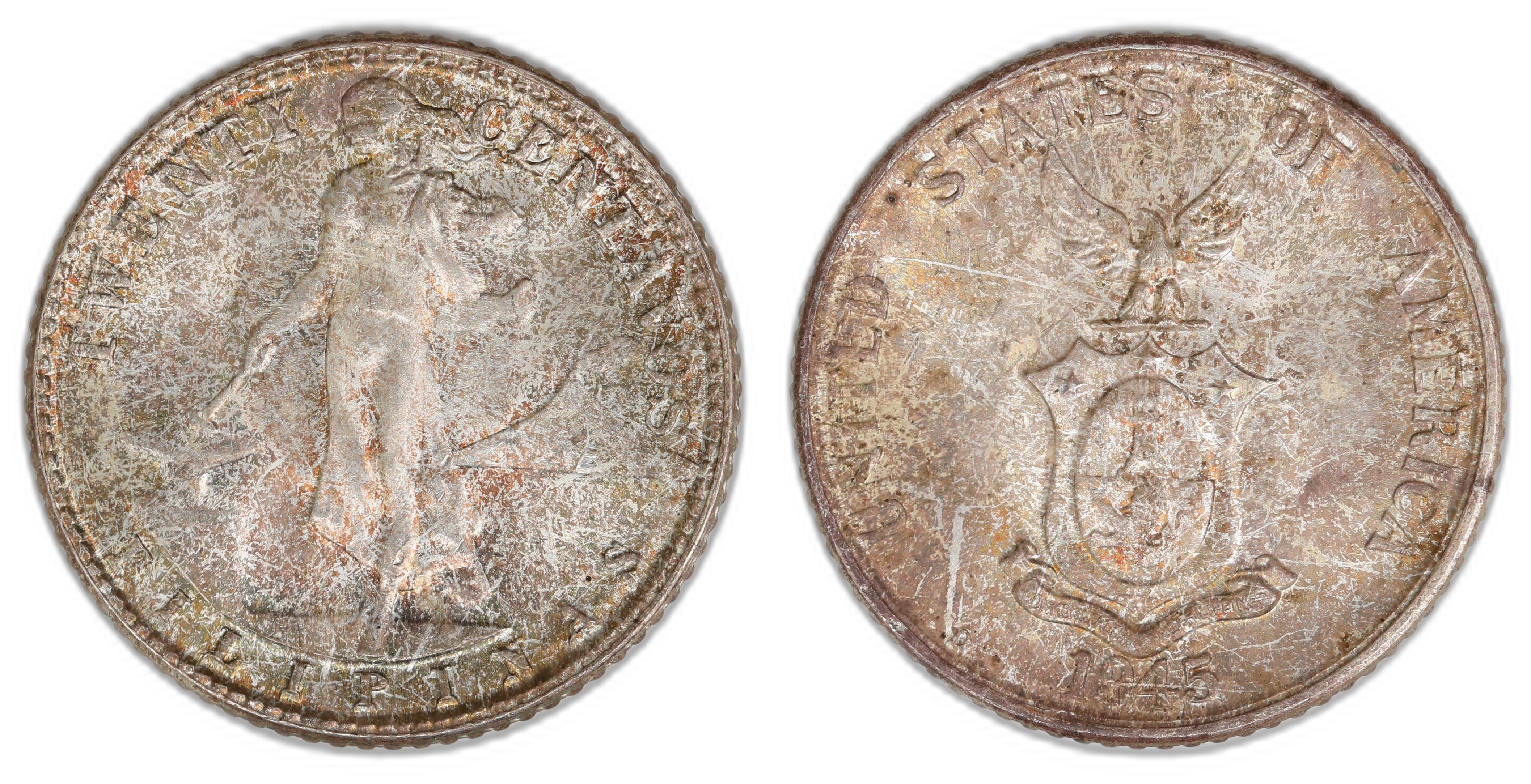 US Phillippines 20 Cents 1945D  Kv: UNC