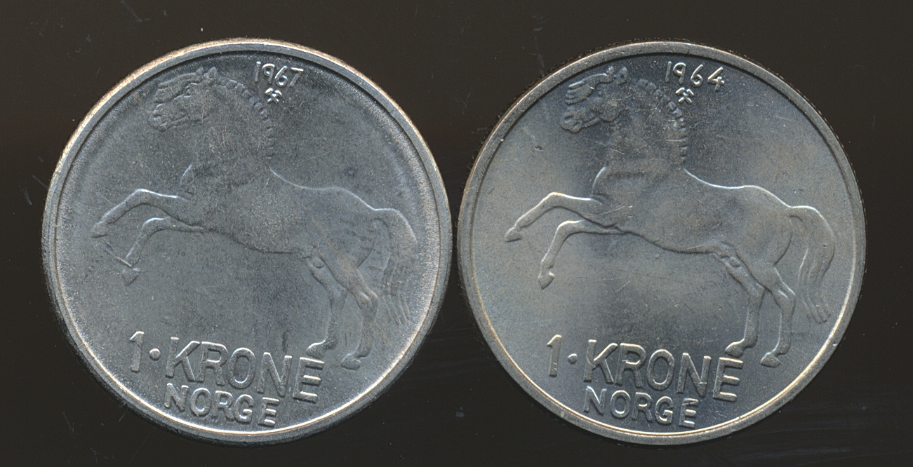 1 Krone 1964 og 1967 Kv 0