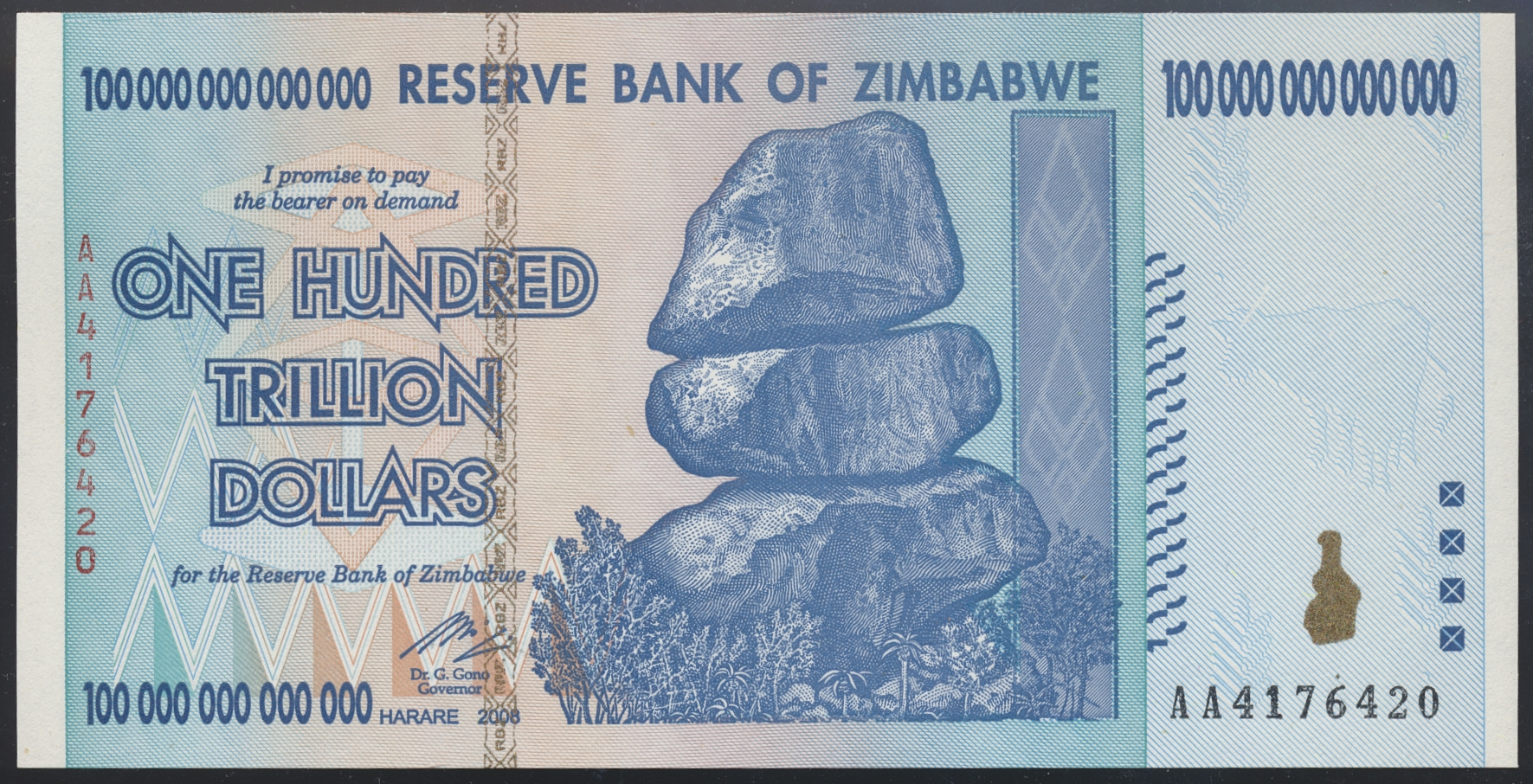 Zimbabwe 100 Trillion Dollars 2008 Hyperinflasjon Kv 0