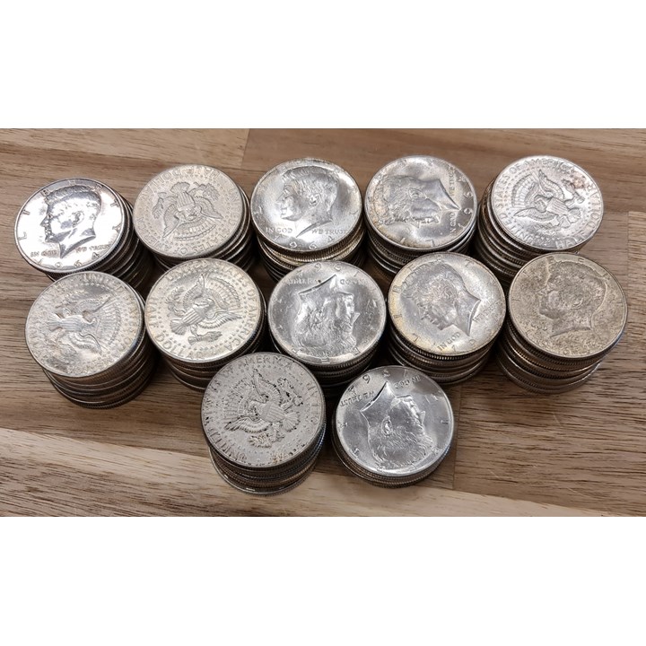 USA 115 Stk Kennedy Halfdollar 1964 90% sølv